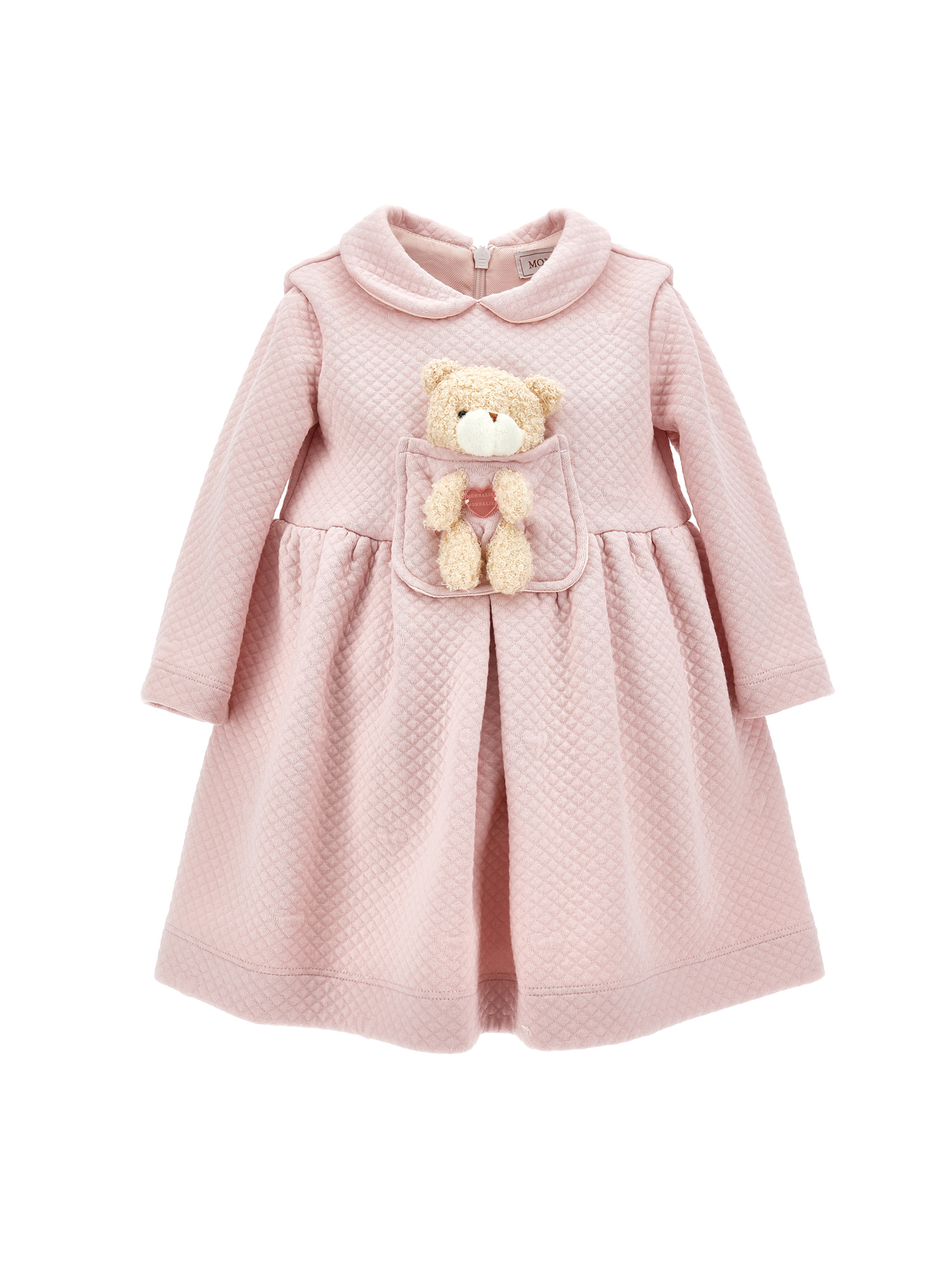 Shop Monnalisa Jacquard Dress With Plush Teddy Bear In Pink