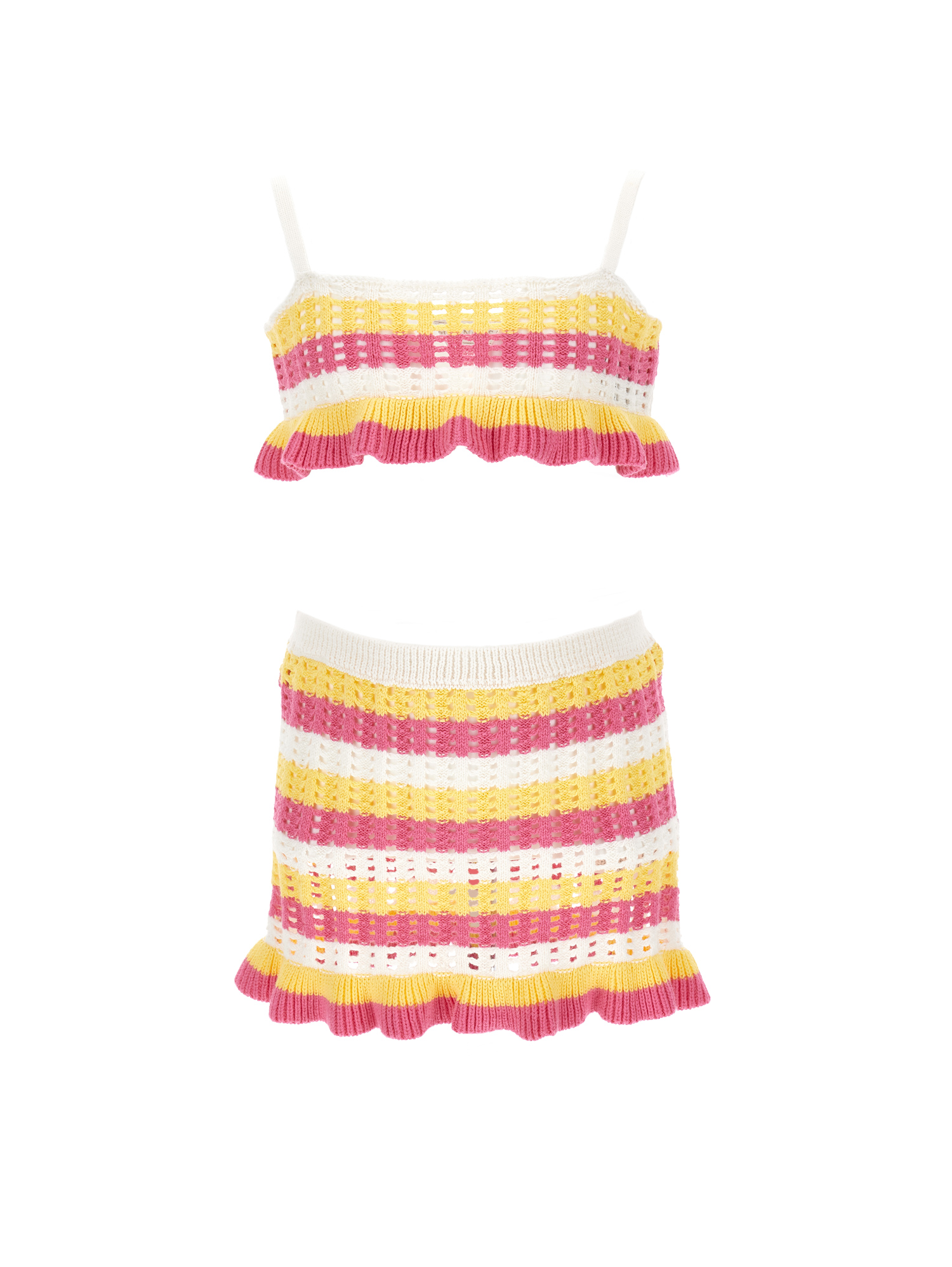 Shop Monnalisa Crochet Beach Set In White + Fuchsia