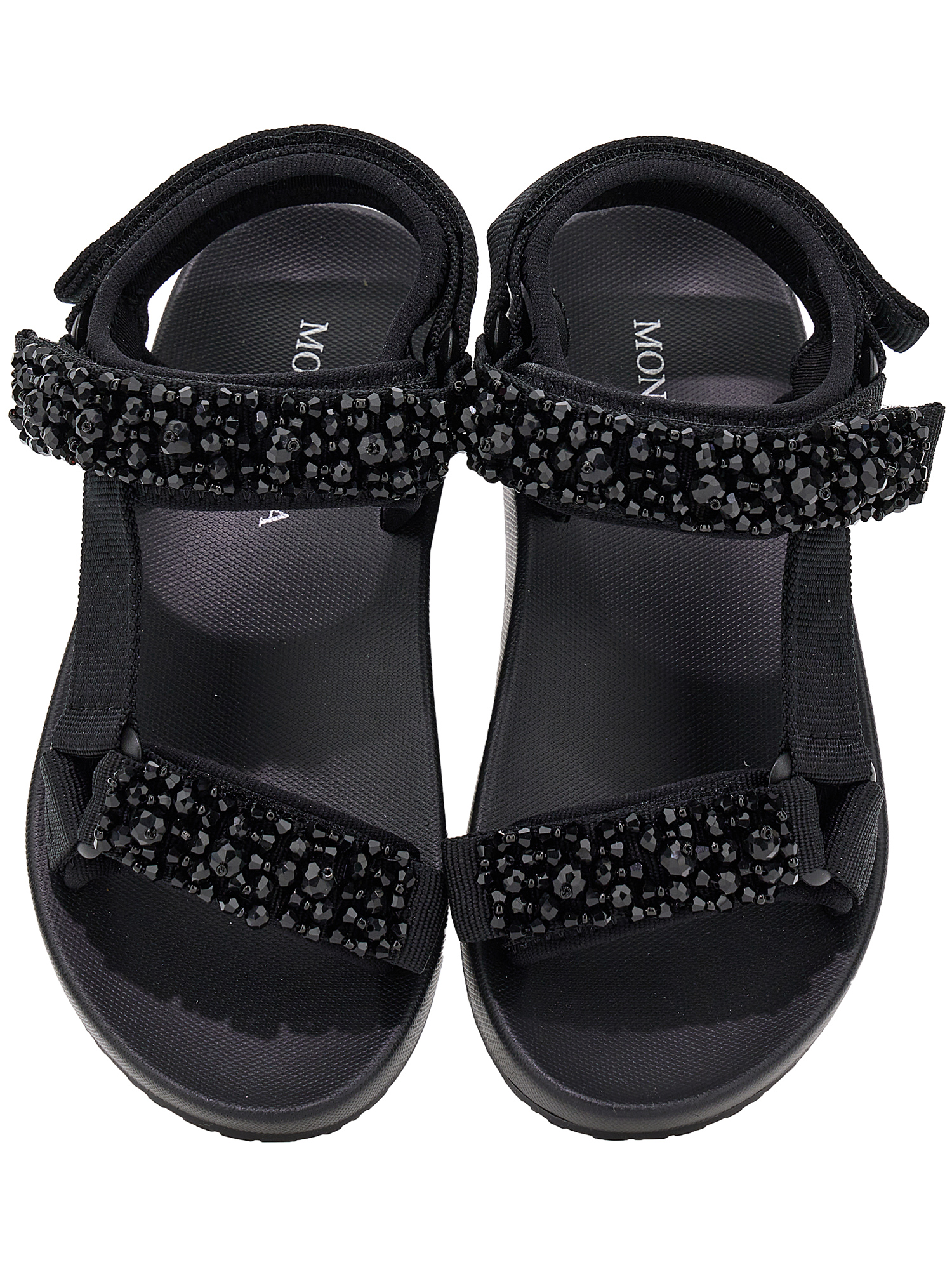 Shop Monnalisa Technical Sandals With Pearls In Black