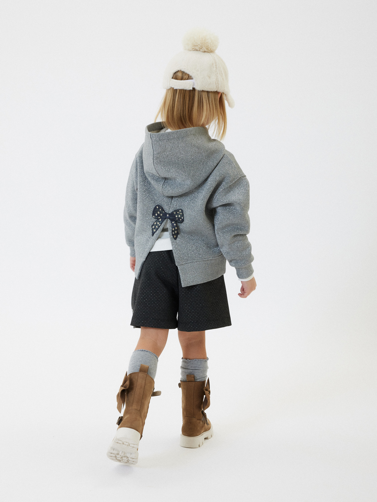 Monnalisa Glitter Polka Dot Bermuda Shorts In Medium Grey + Silver