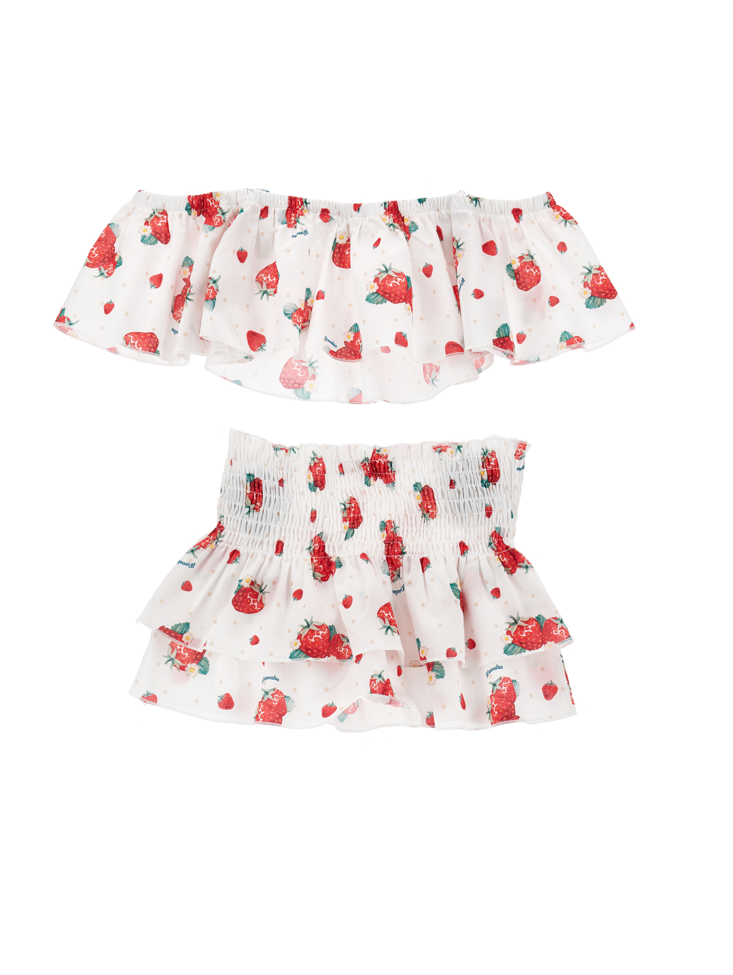 Monnalisa Strawberry Muslin Beach Set In White + Red
