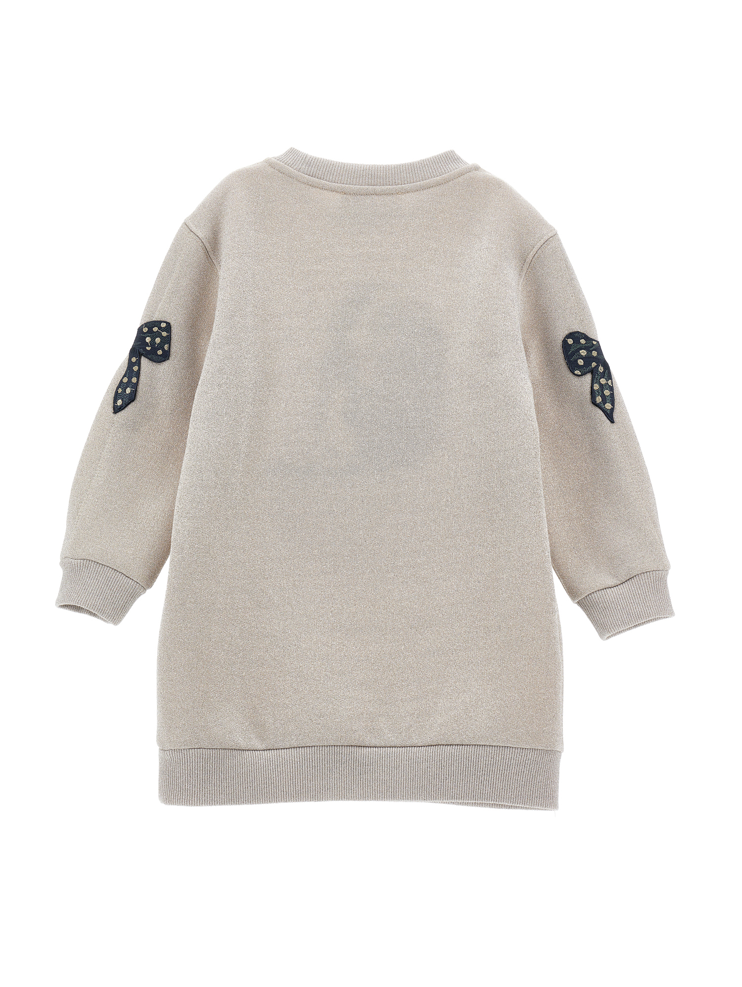 Monnalisa Lurex Sweatshirt Dress With Bows In Ecru + Silver