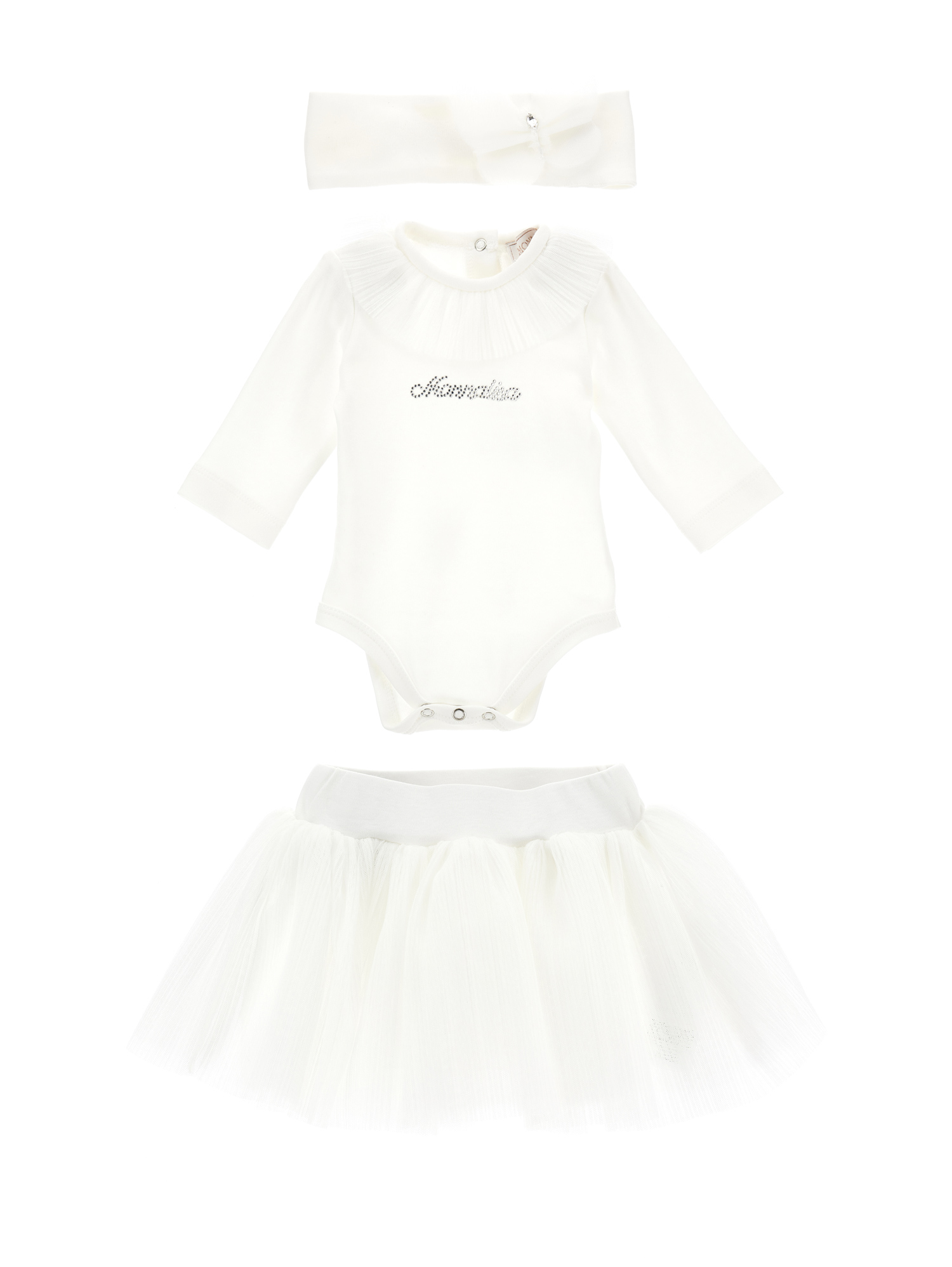 Shop Monnalisa Three-piece Cotton Baby Girl Set In Cream