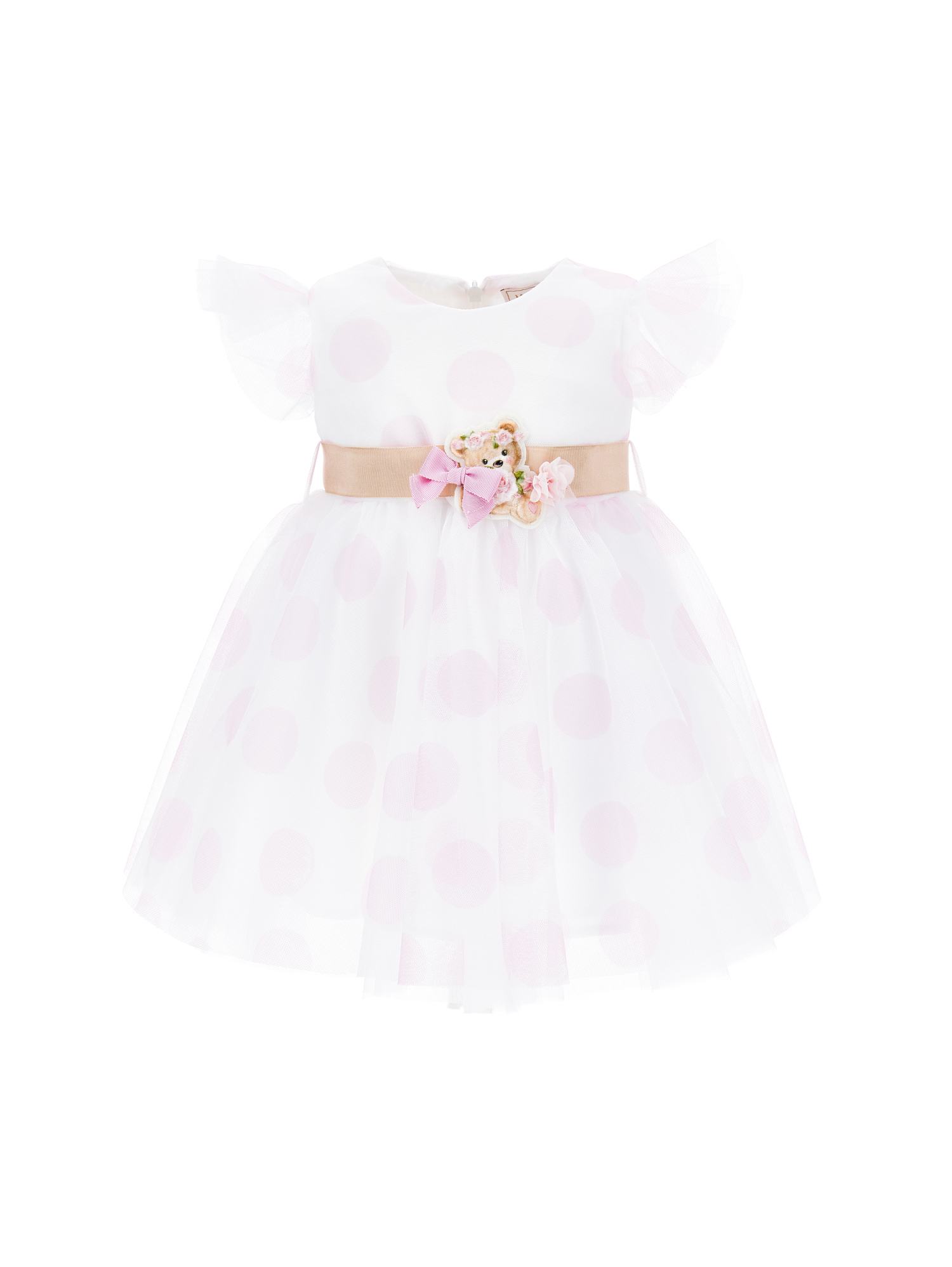 Monnalisa Kids'   Maxi Polka Dot Tulle Dress In White + Rosa Fairytale