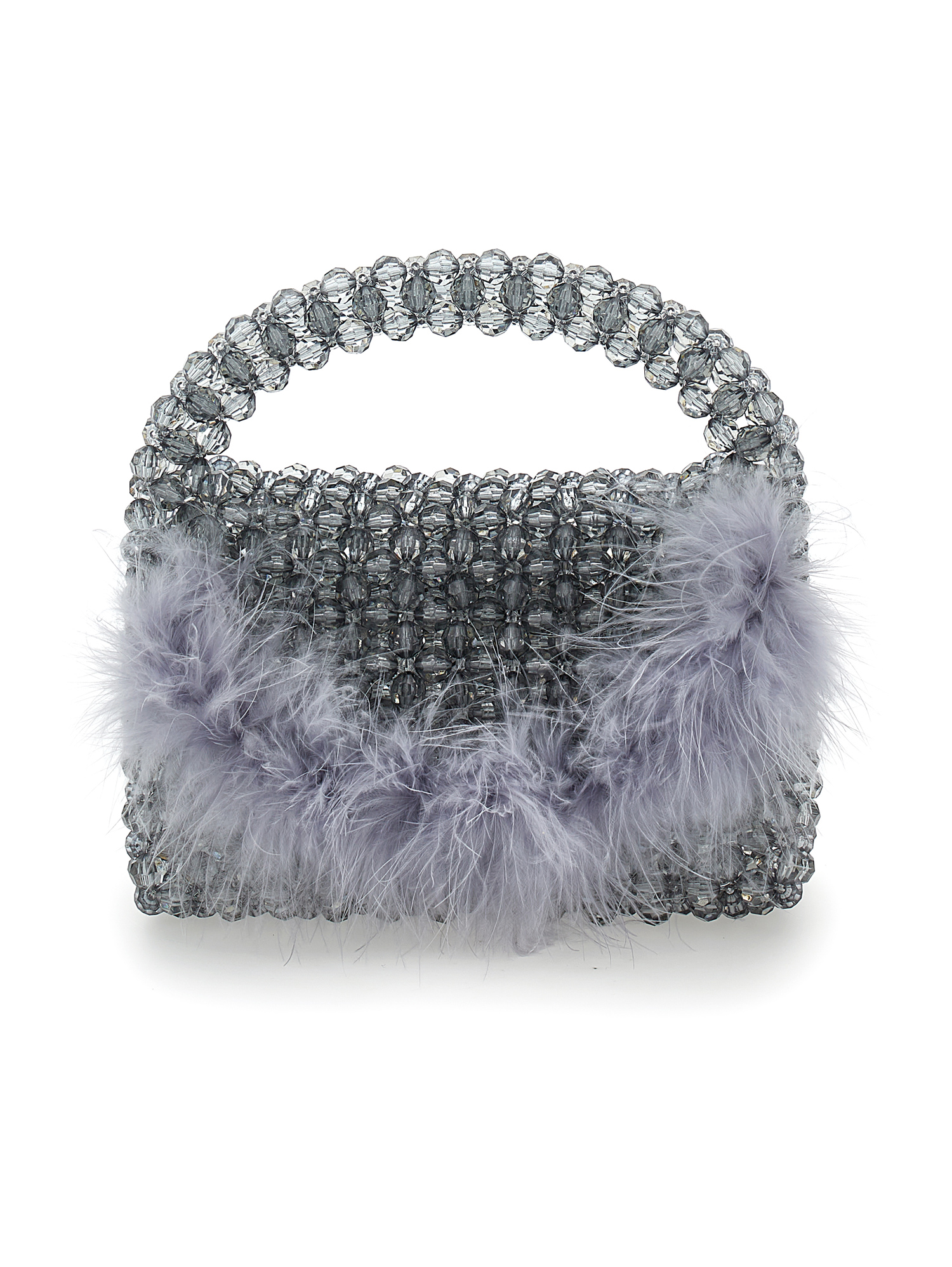 Monnalisa Crystal Bag With Feathers In Grey