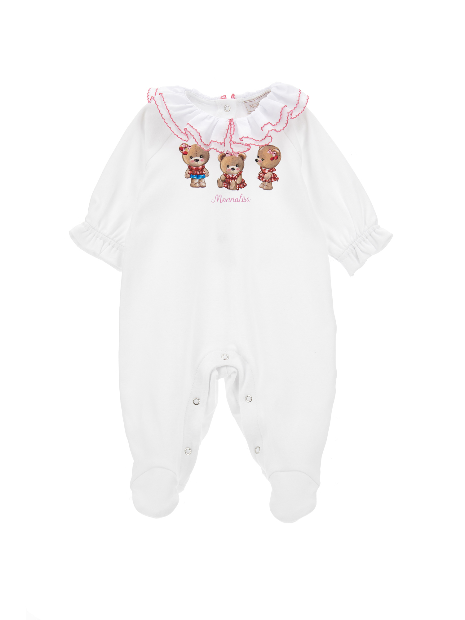 Monnalisa Babies'   Teddy Bear Cotton Playsuit In White