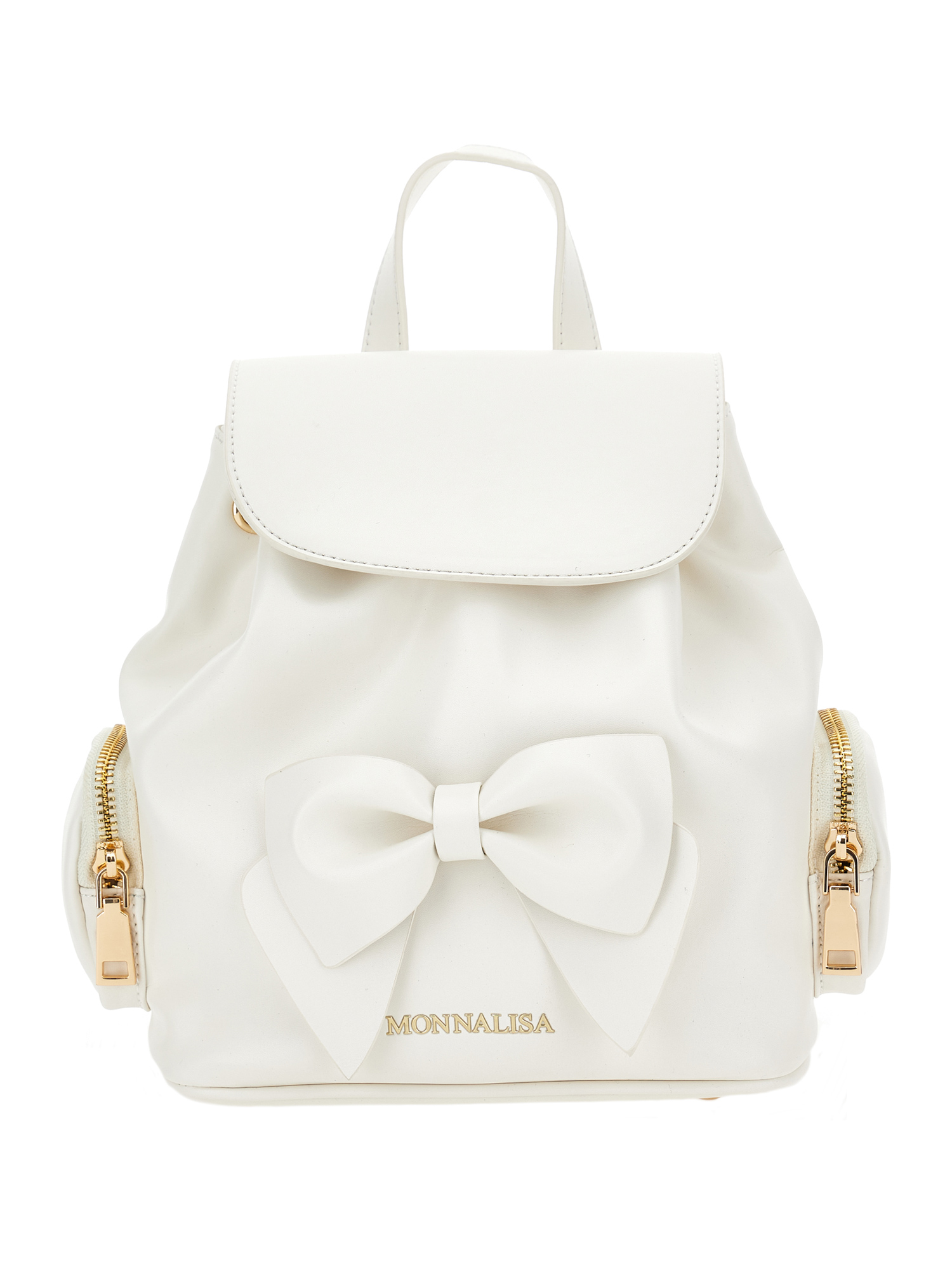 Monnalisa Kids' Embroidered-logo Leather Backpack In Ecru