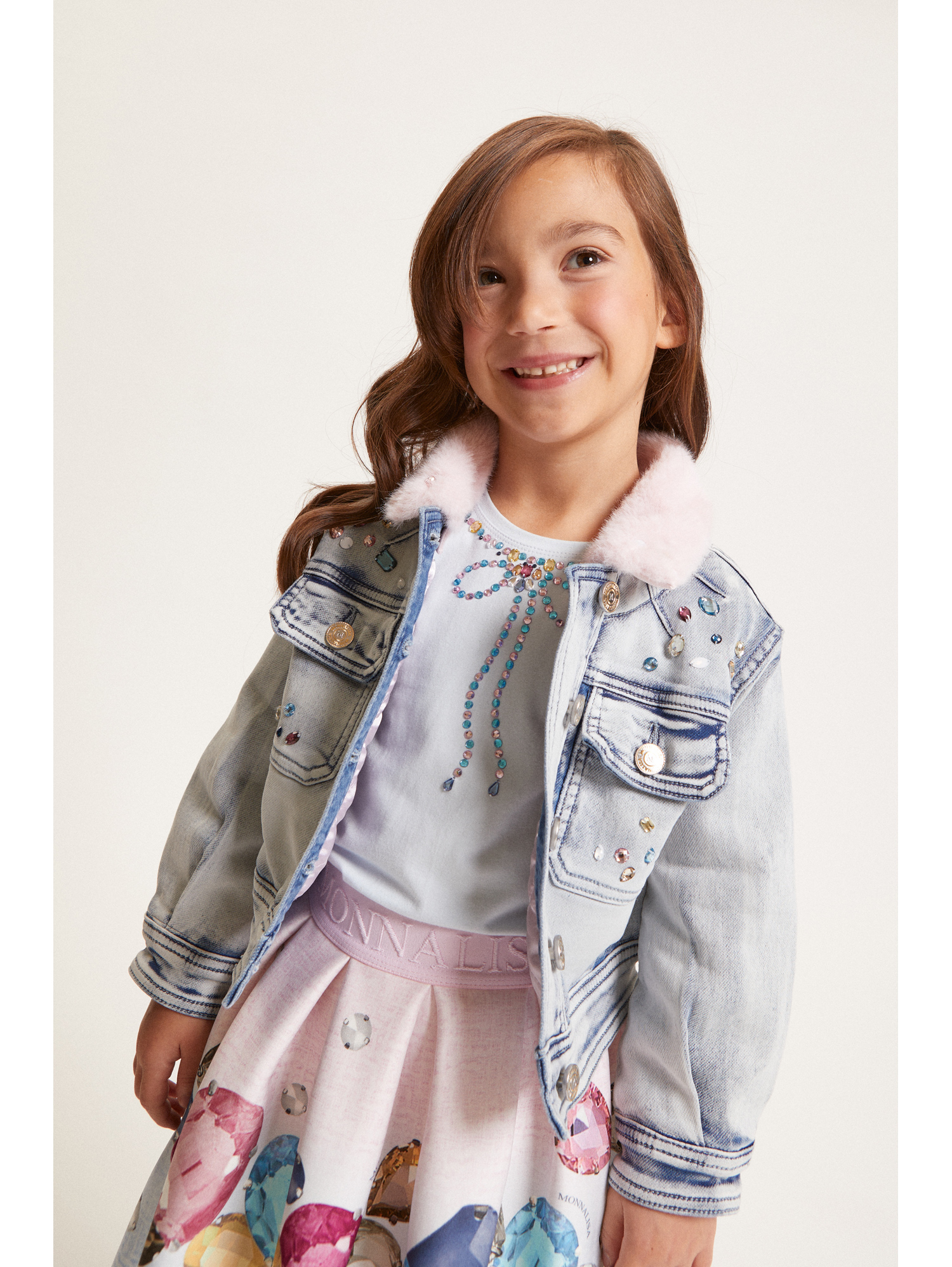 Monnalisa Stitch Rhinestone And Fur Jacket