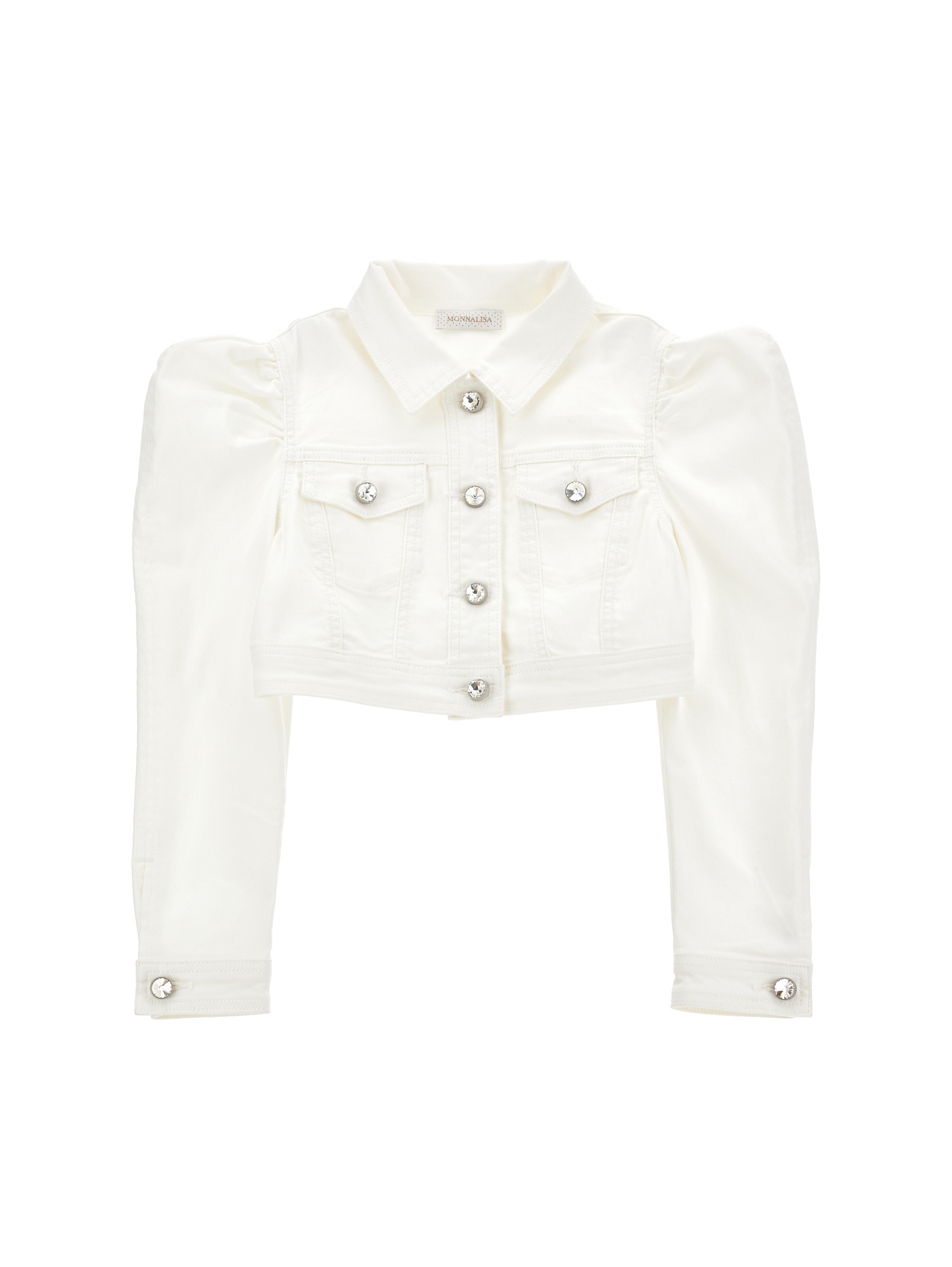 Monnalisa Denim Jacket With Jewel Buttons In Cream
