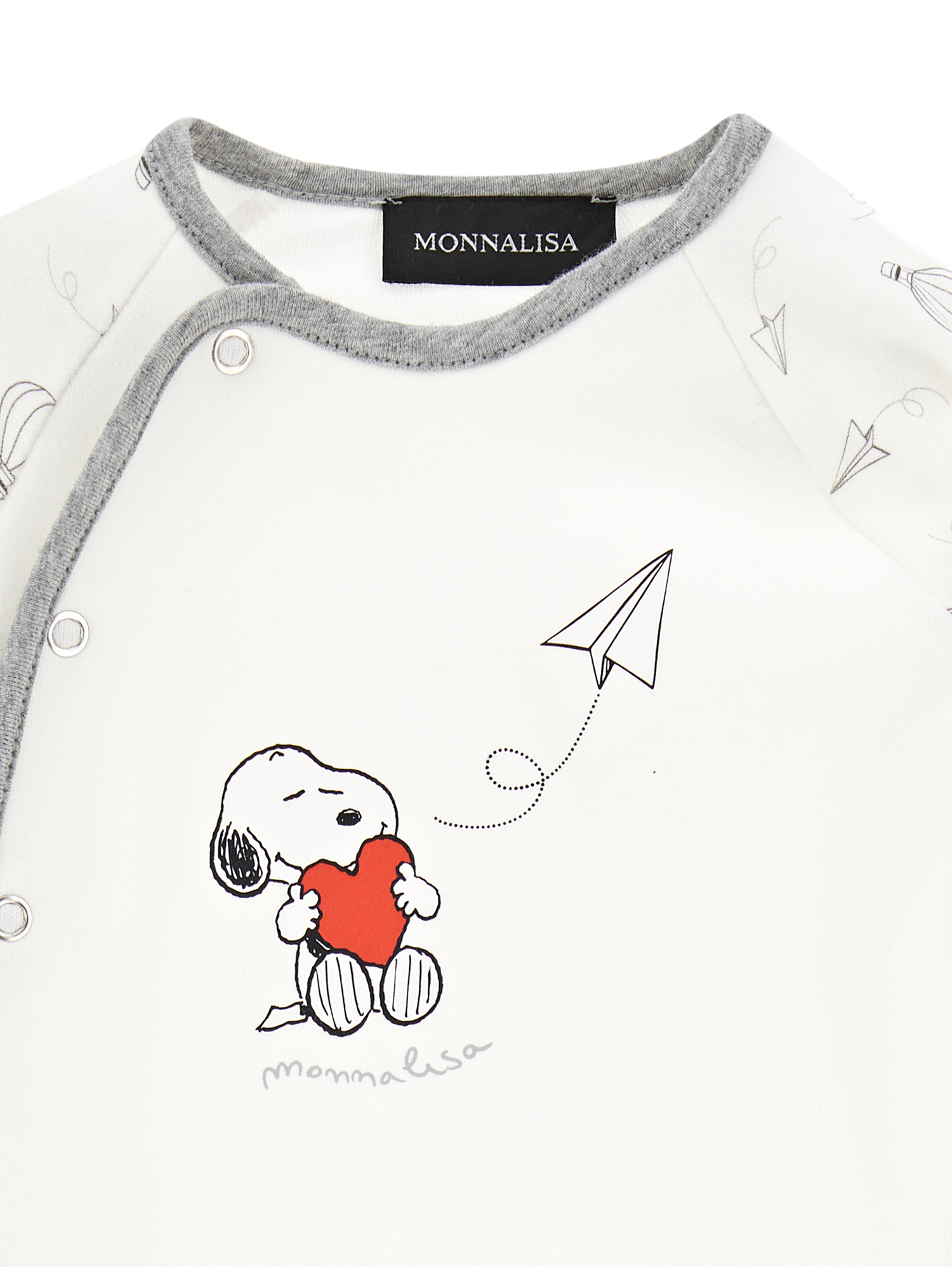 Shop Monnalisa Snoopy Cotton Playsuit In Cream + Grey
