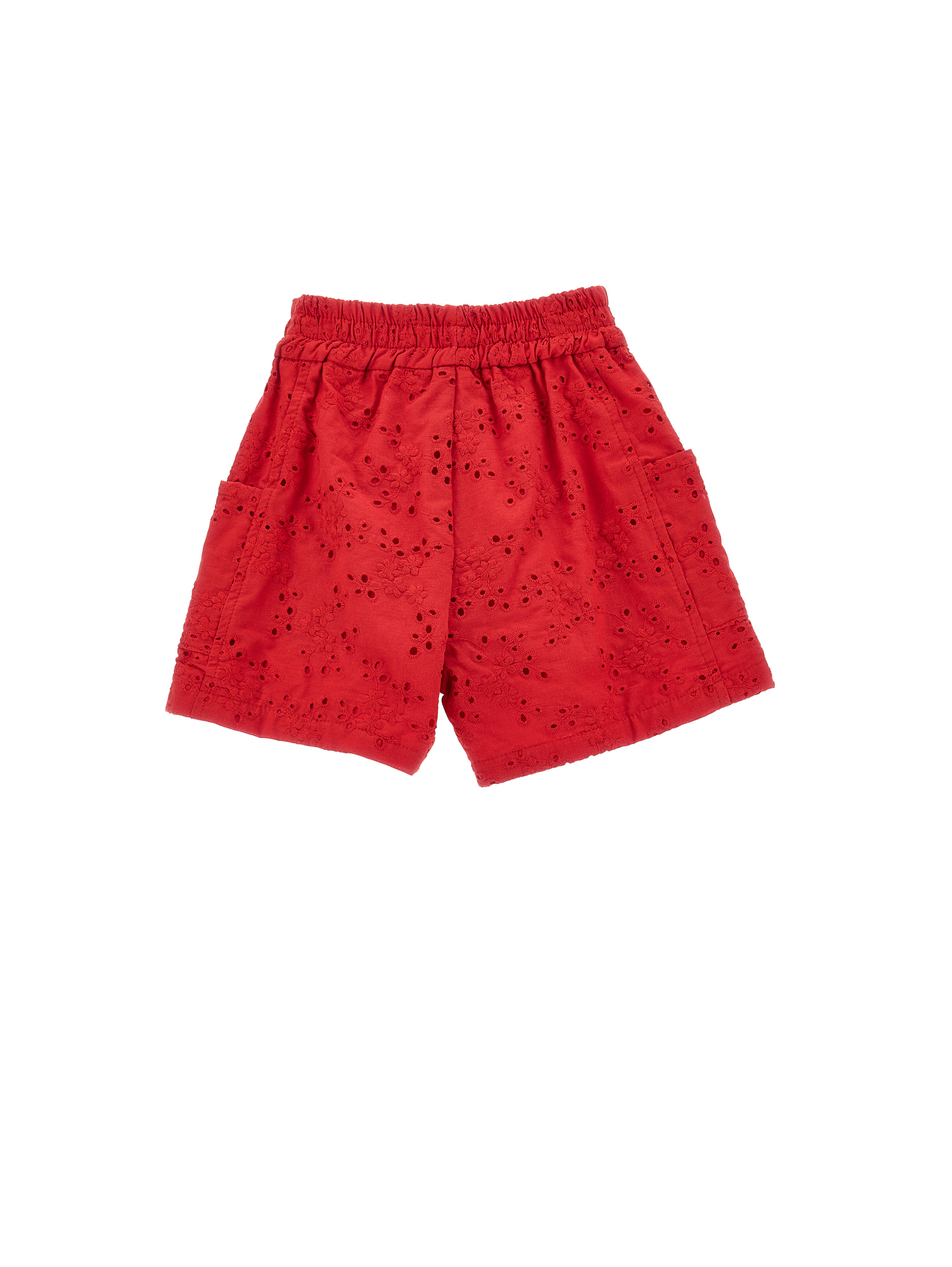 Shop Monnalisa Bermuda Shorts With Broderie Anglaise Lace In Red