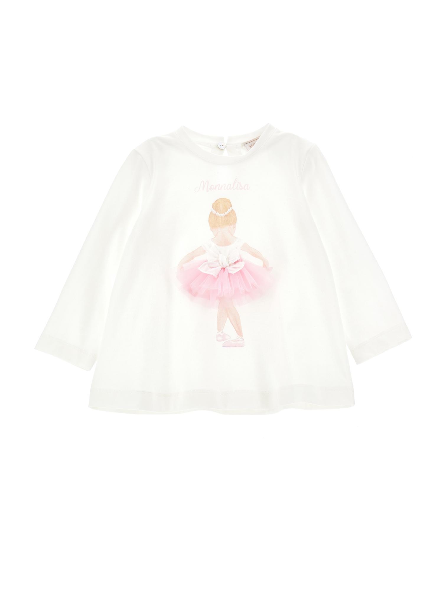 Monnalisa Babies'   Ballerina Print Cotton Maxi T-shirt In Cream