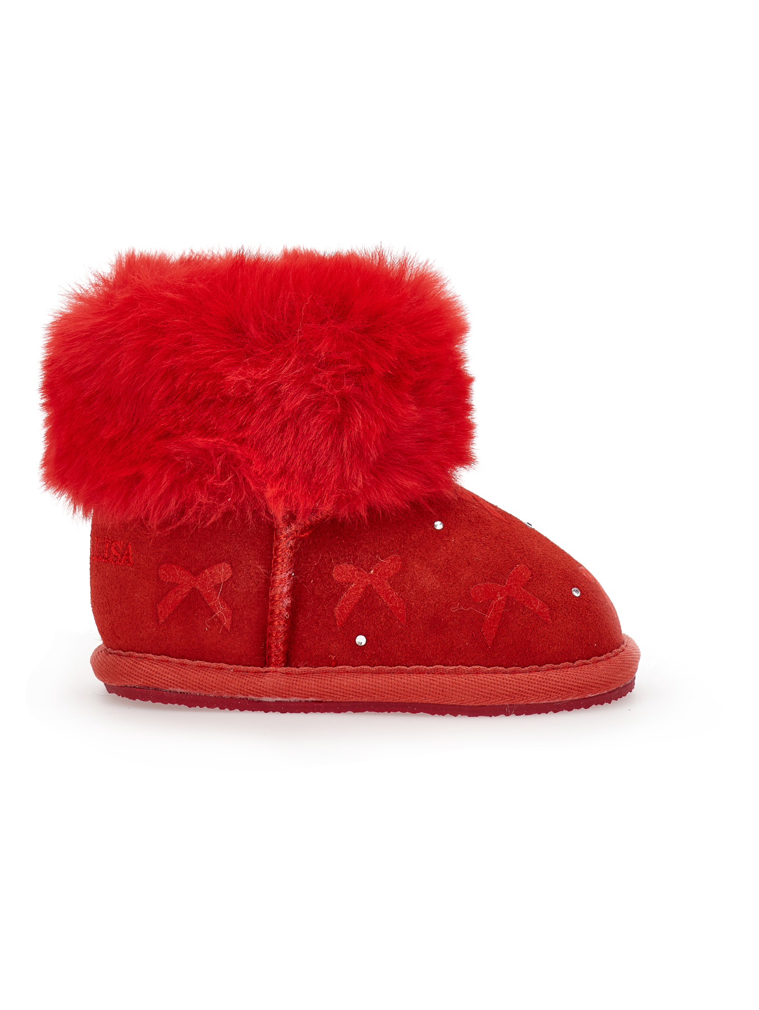 Monnalisa Ankle Boots With Rhinestones And Bows In Red