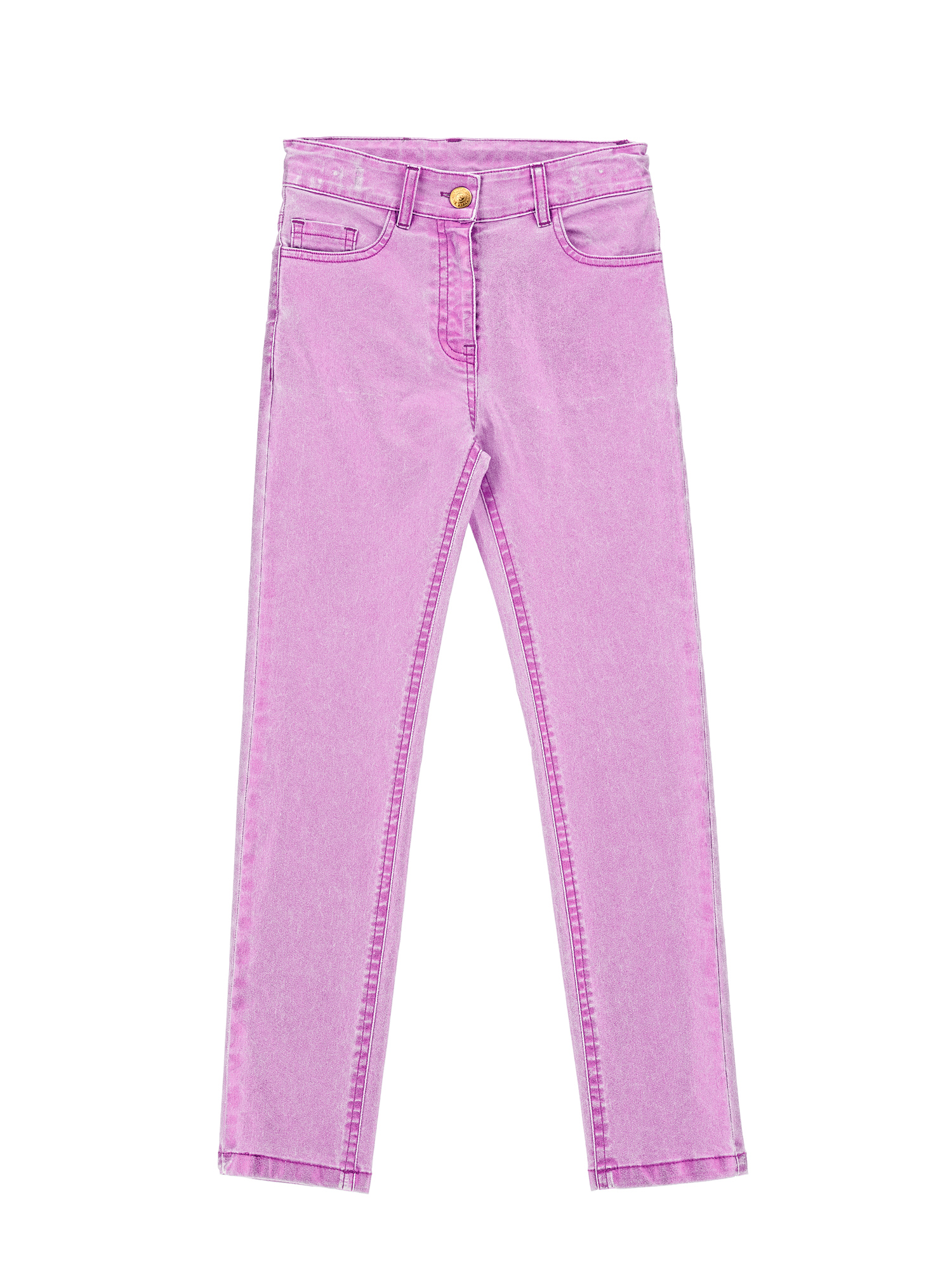 Monnalisa Laminated Denim Trousers In Lilac