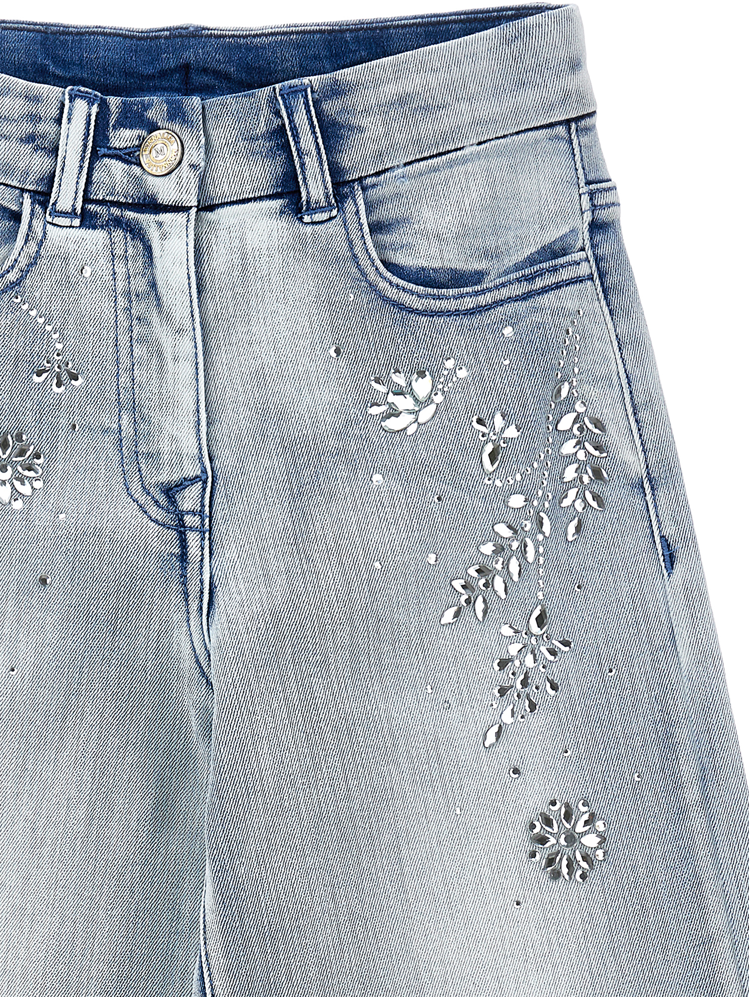 Monnalisa Jewel Five-pocket Jeans In Stone Bleach