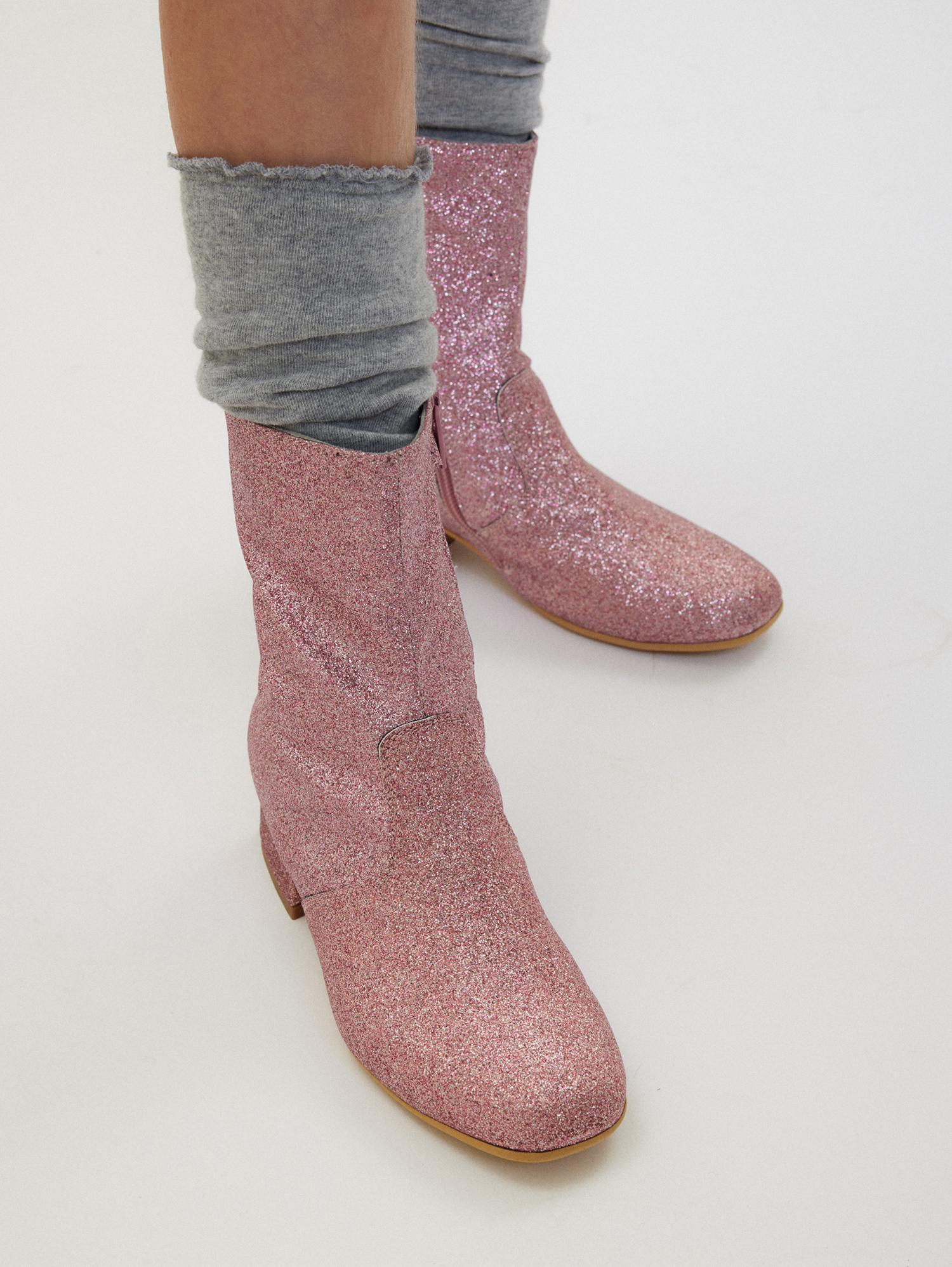 Shop Monnalisa Glitter Ankle Boot In Glitter Pink Powder