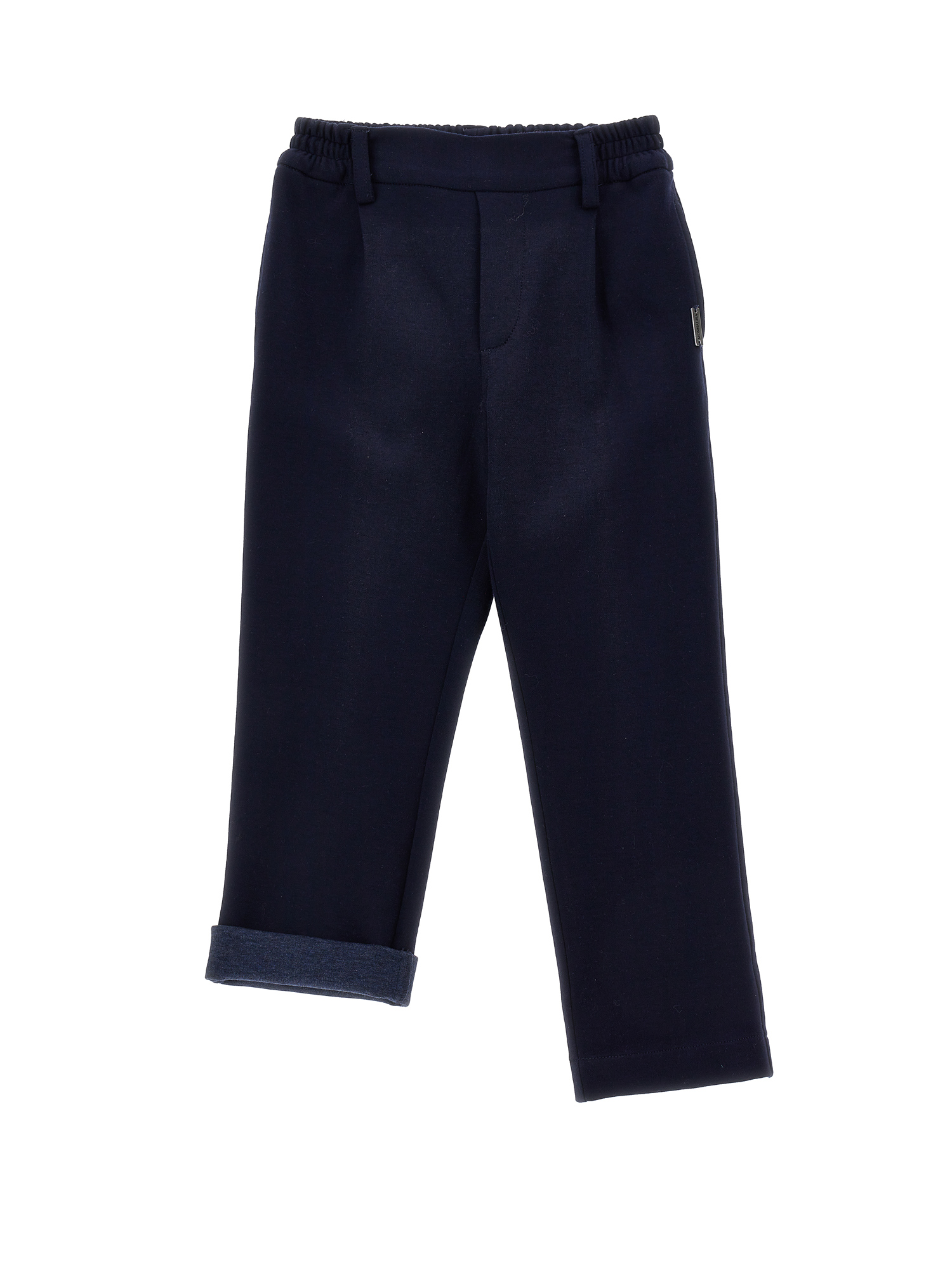 Monnalisa Double-sided Milano Stitch Trousers In Dark Blue