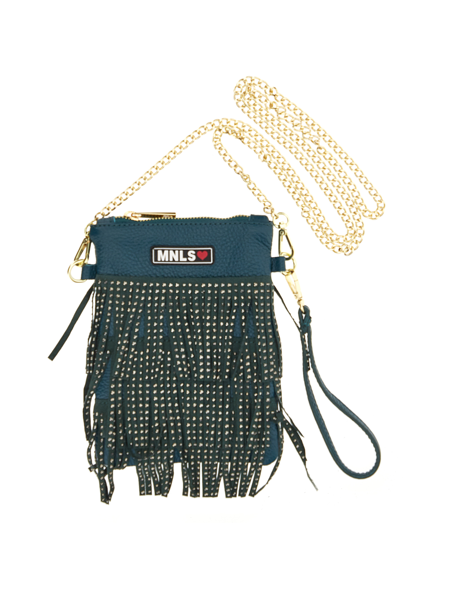 Monnalisa Kids'   Should Bag With Fringes And Studs In Dark Green