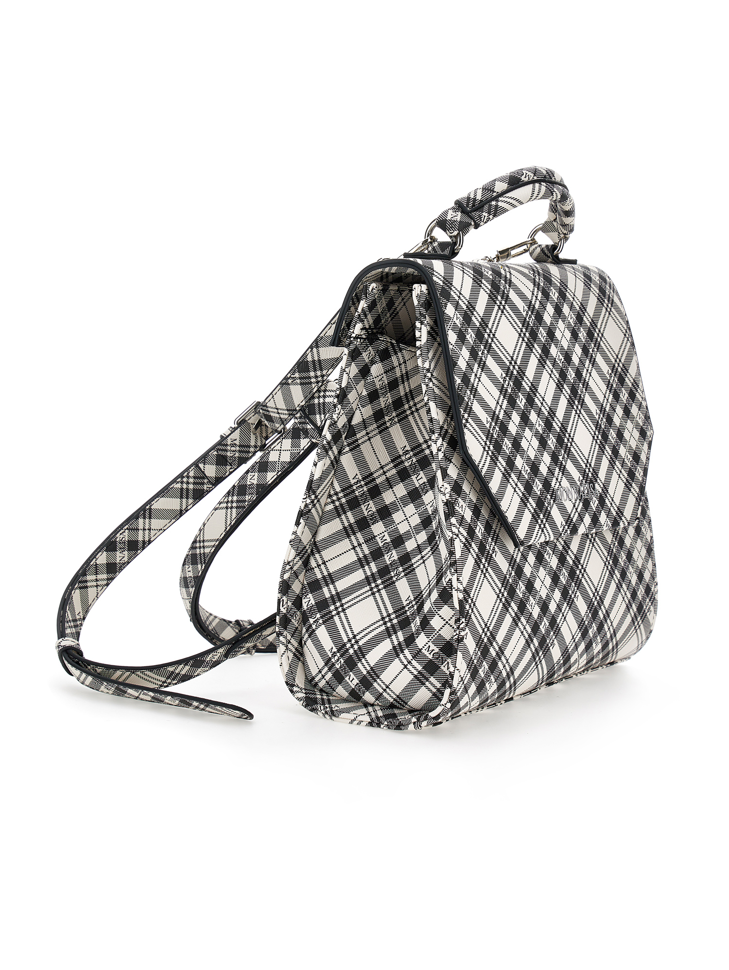 Monnalisa Tartan Fabric Backpack In Black + Cream