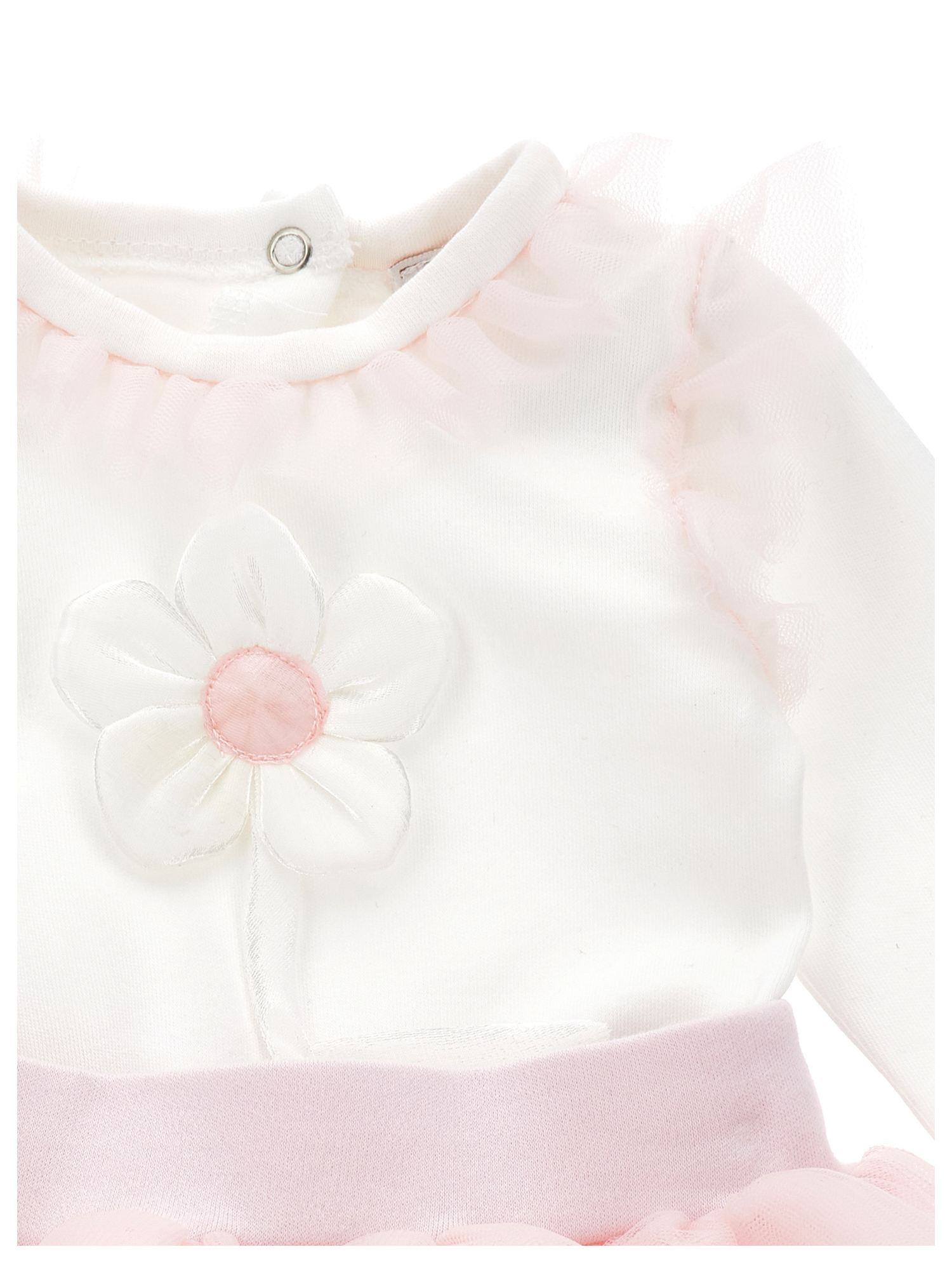 Monnalisa 2-piece Set With Tulle And Appliqué Flower In Cream + Pink