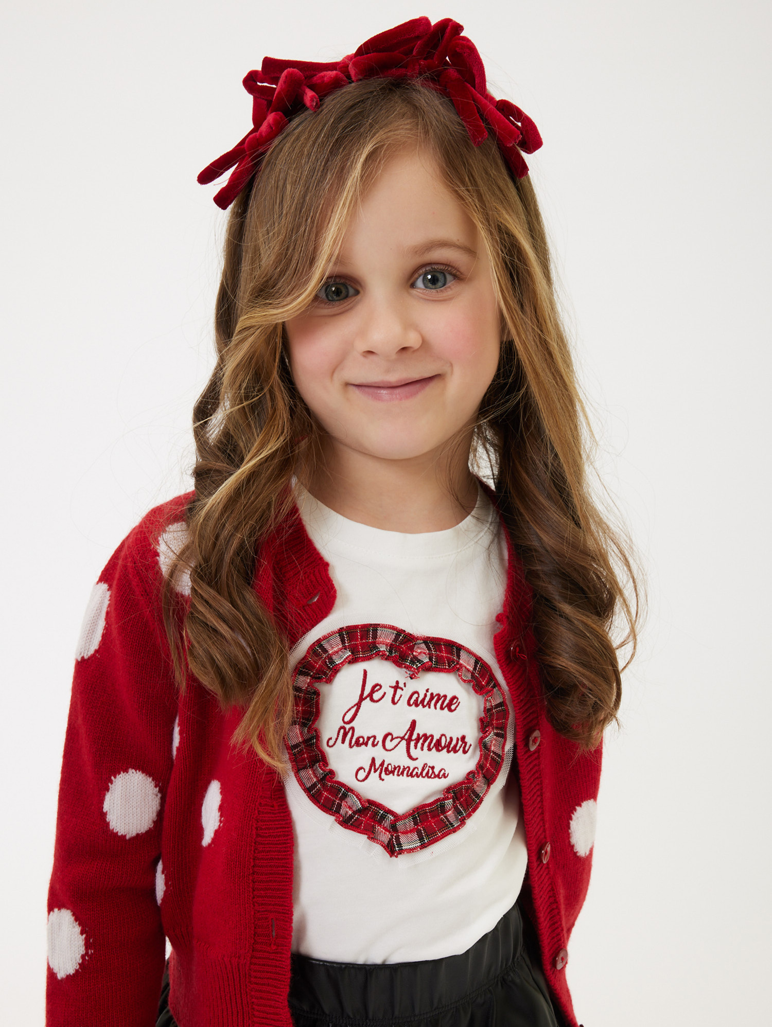 Monnalisa Merino Wool Cardigan In Red + Cream