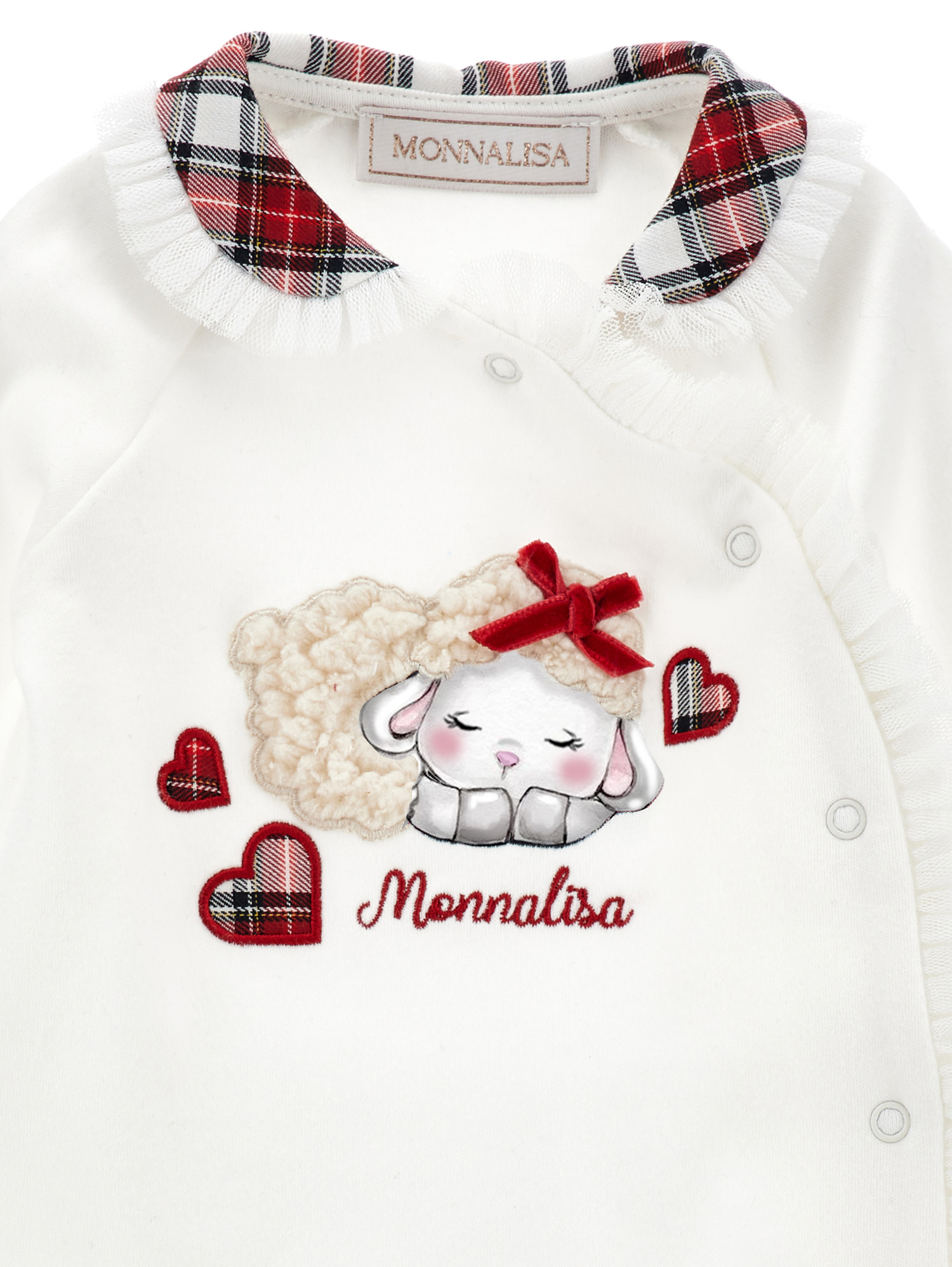 Monnalisa Tartan-collar All-in-one (1-9 Years) In Cream + Ruby Red