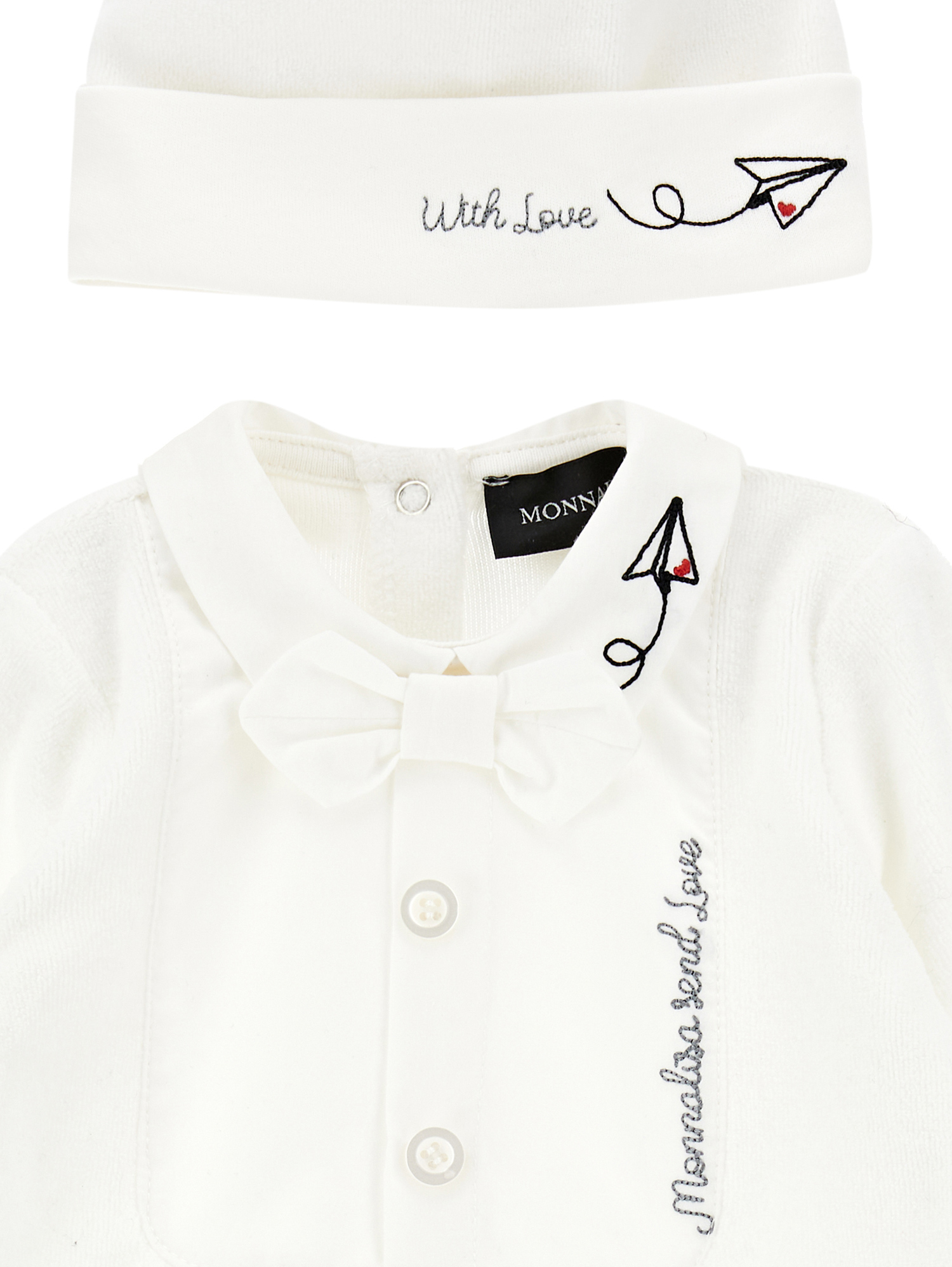 Monnalisa Chenille Two-piece Set In Cream