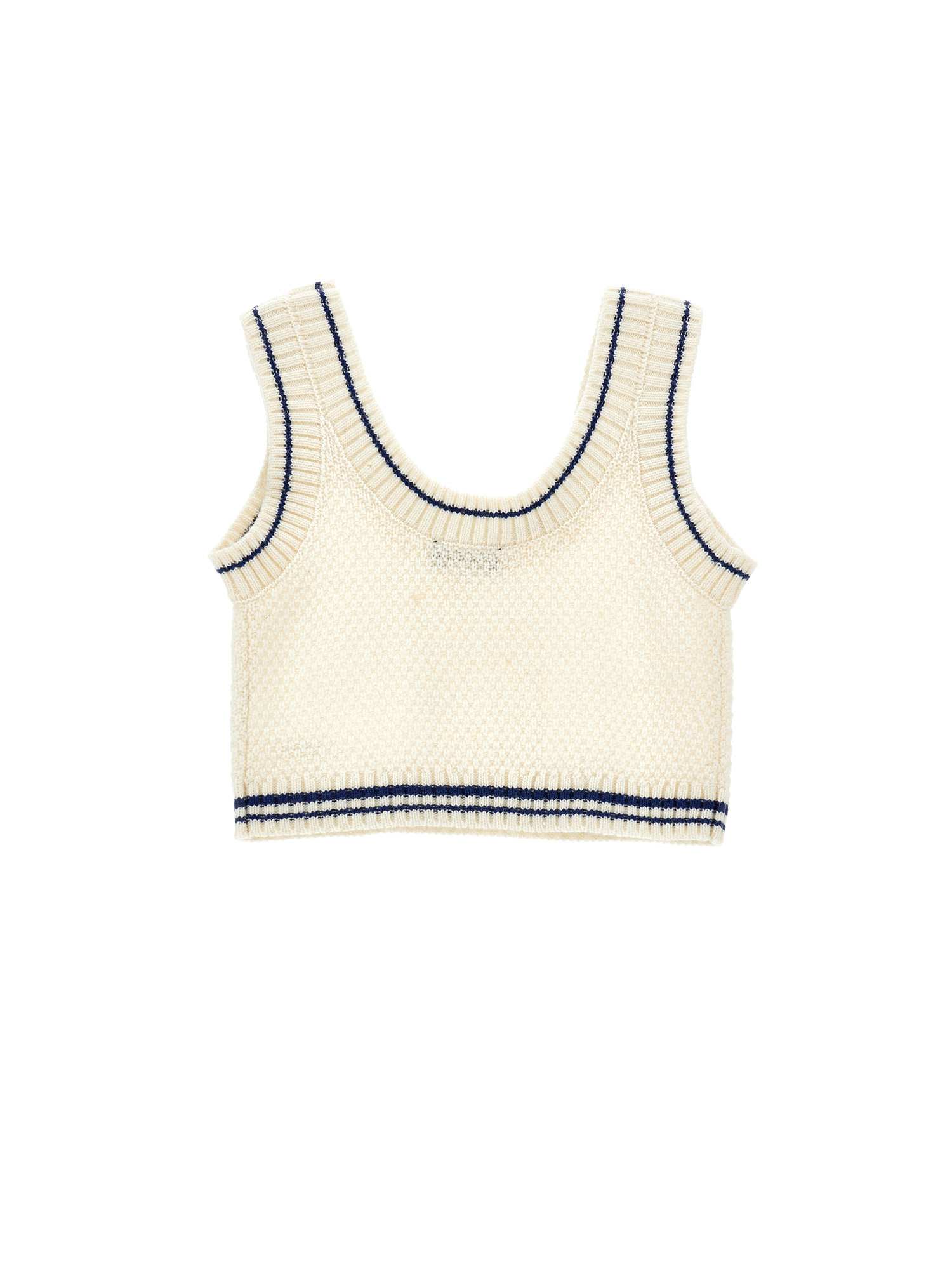 Monnalisa Fine-knit Vest In Cream + Navy Blue