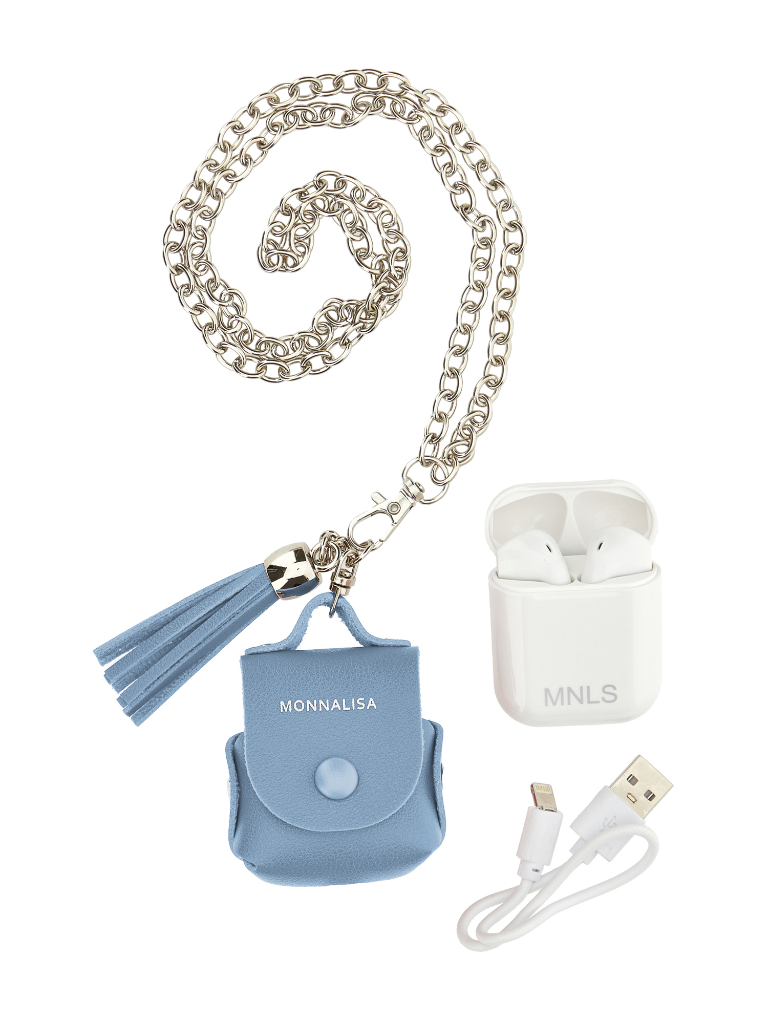 Monnalisa Leather Earphone Case In Bluestone