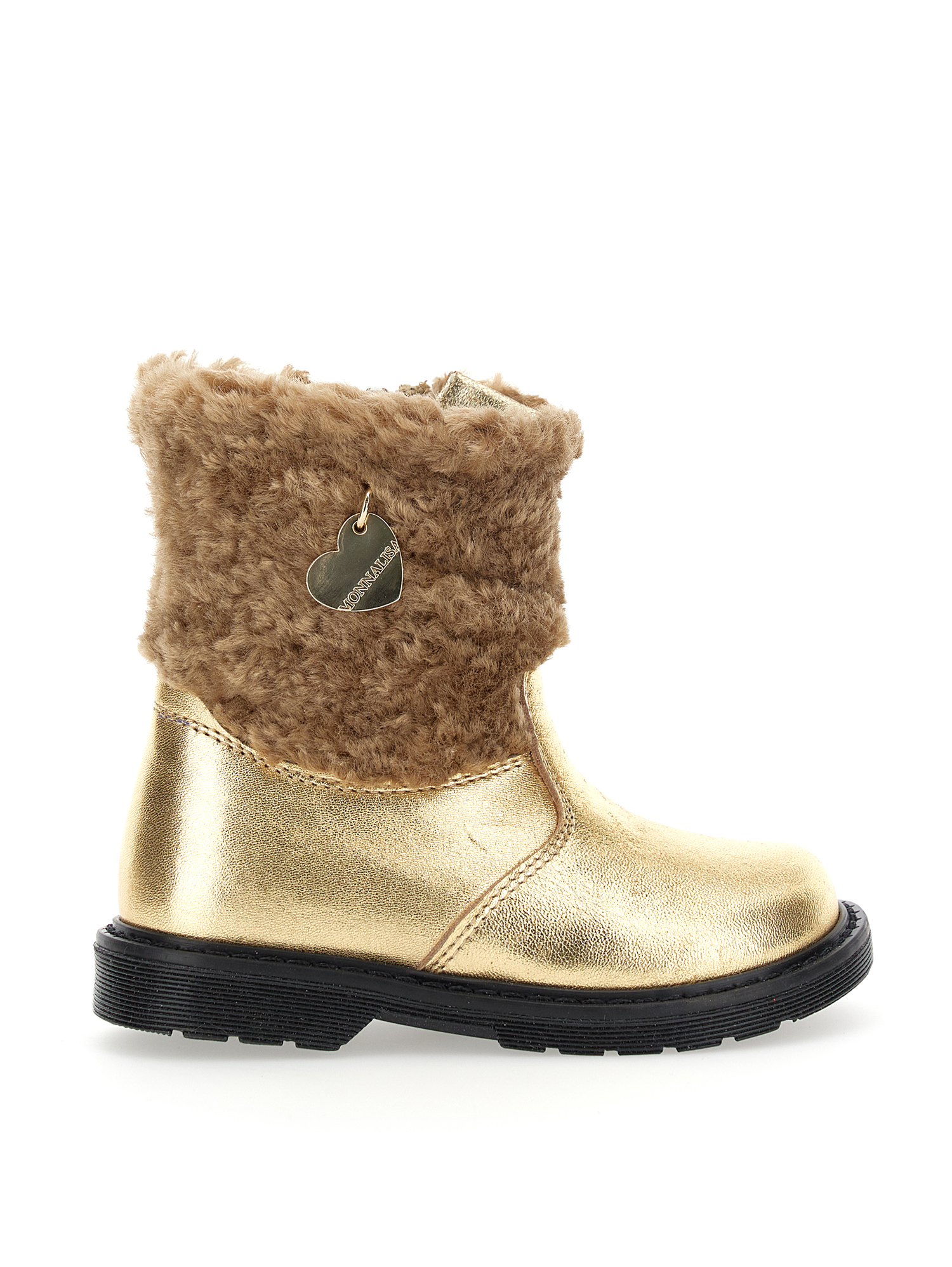 Monnalisa Laminated And Plush Ankle Boots In Bronze
