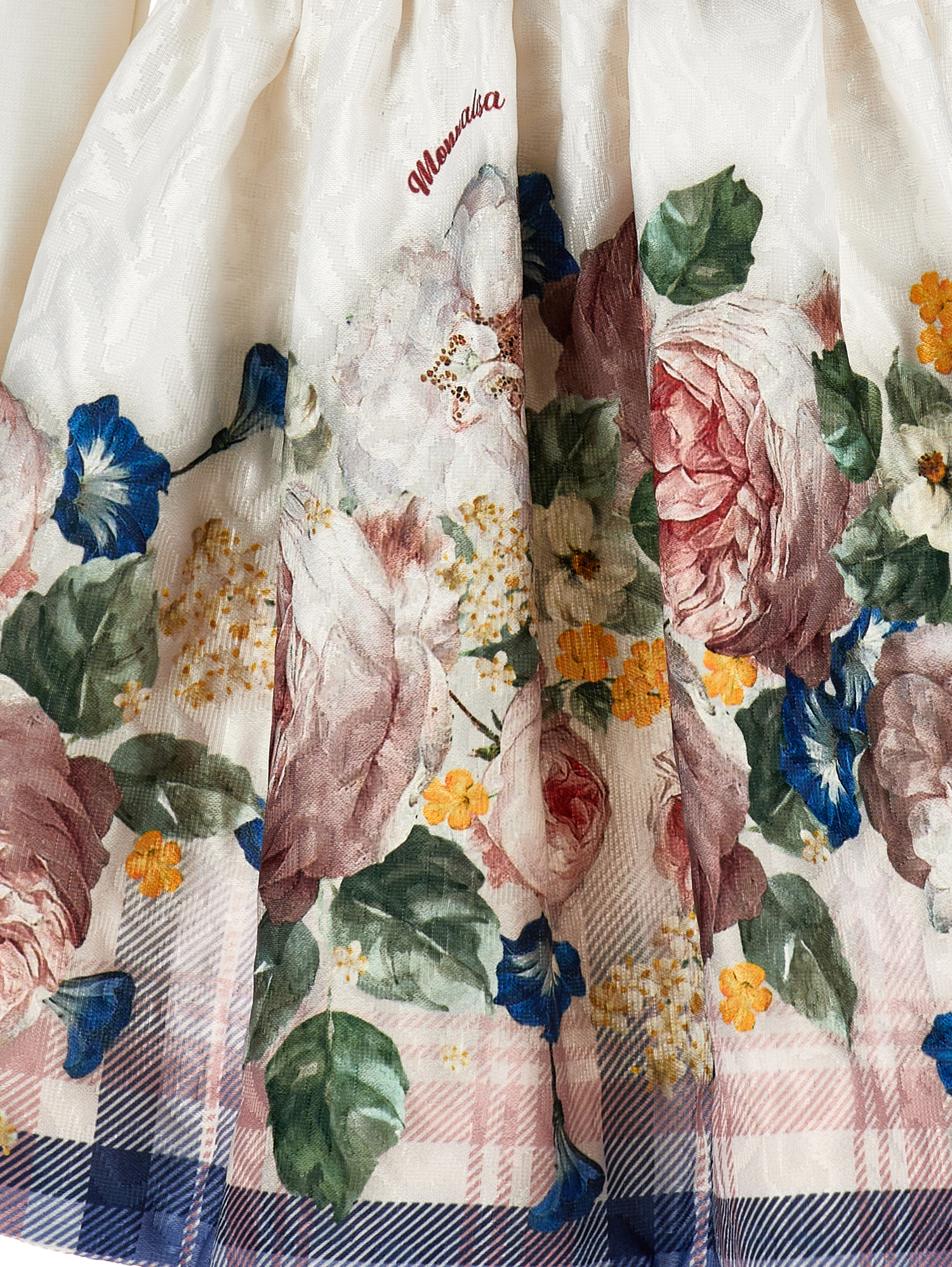 Monnalisa Brocade Floral Dress In Cream + Multicolor