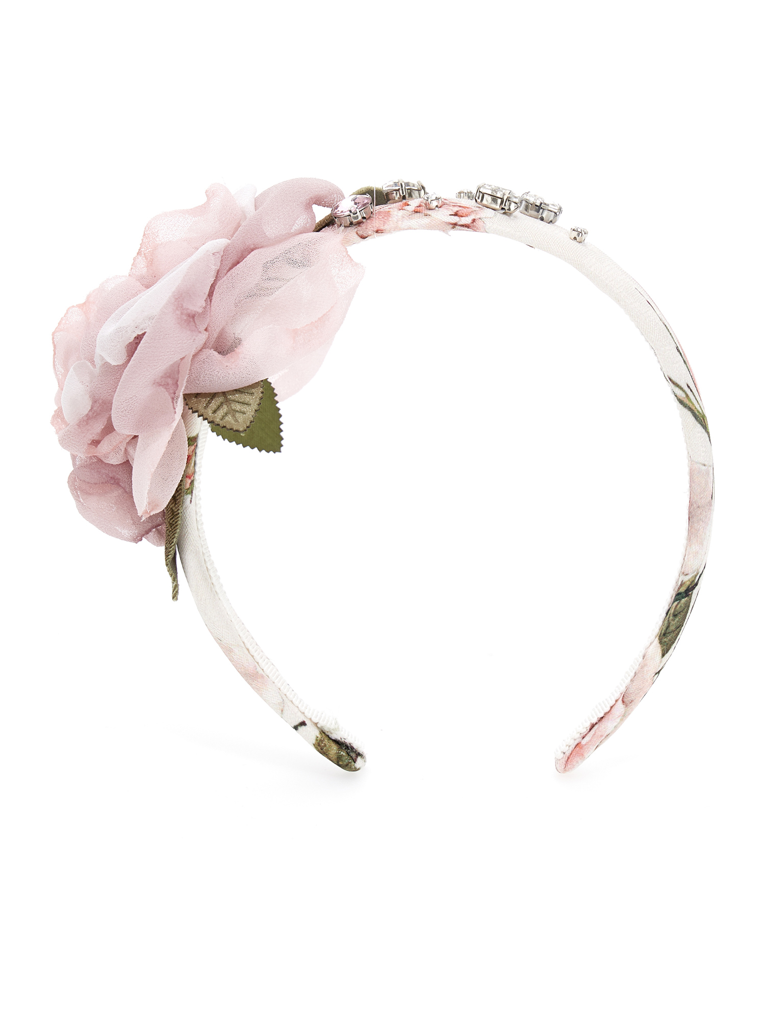 Monnalisa Quilted Floral Hair Band In Beige + Antique Rose