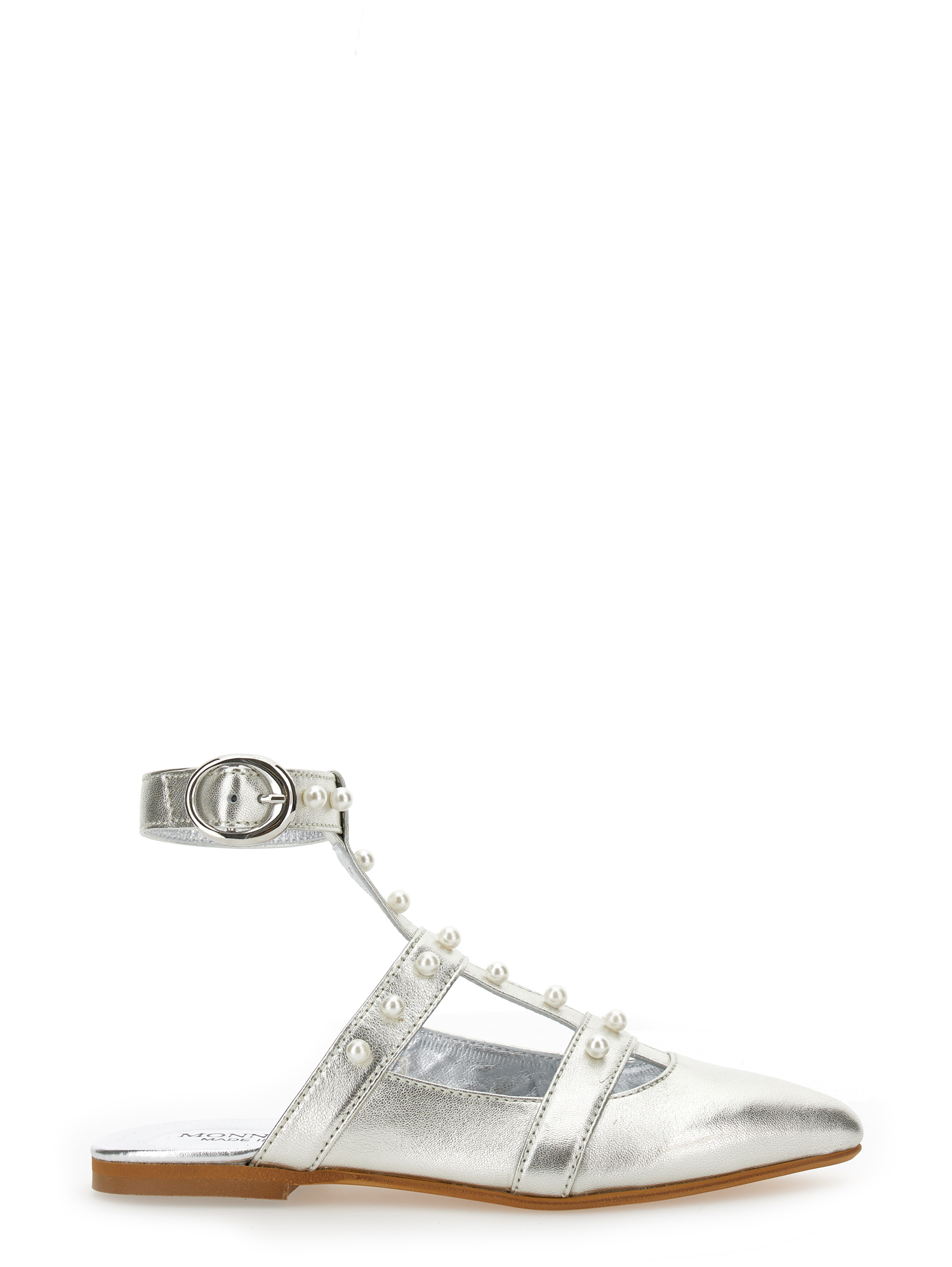 Monnalisa Laminated Leather Slippers In Silver