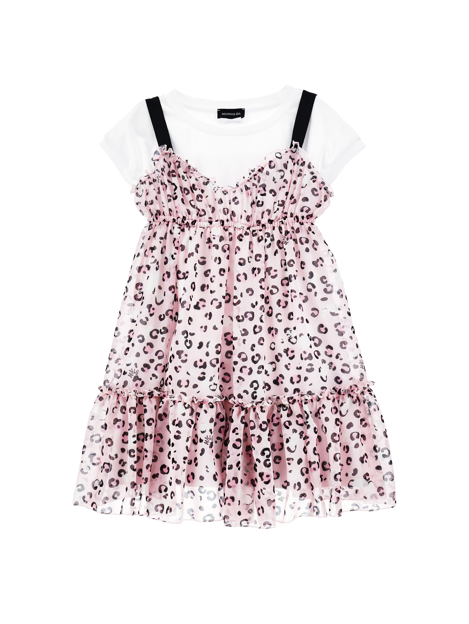Monnalisa Babies'   Georgette Slip Dress With T-shirt In Rosa Fairytale + Black