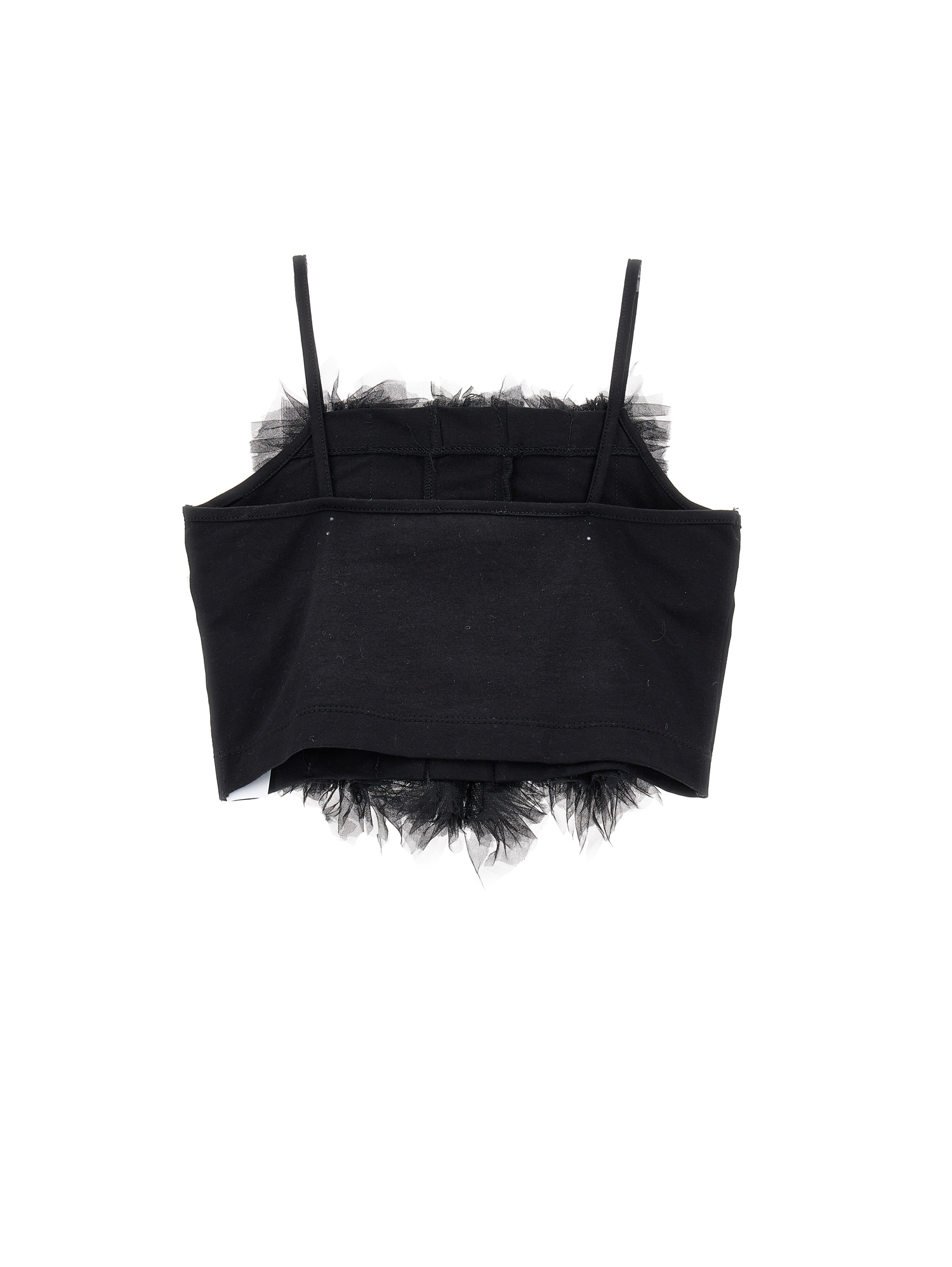 Shop Monnalisa Cotton Top With Tulle Ruffles In Black