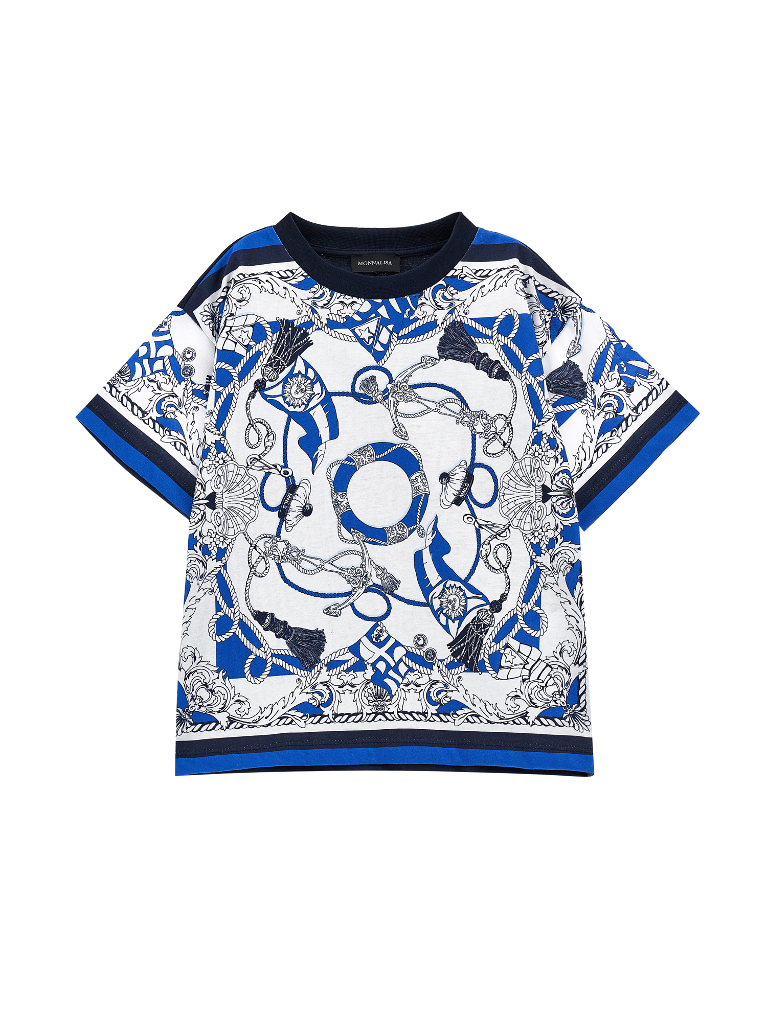 Monnalisa T-shirt With Foulard Print In White + Blue