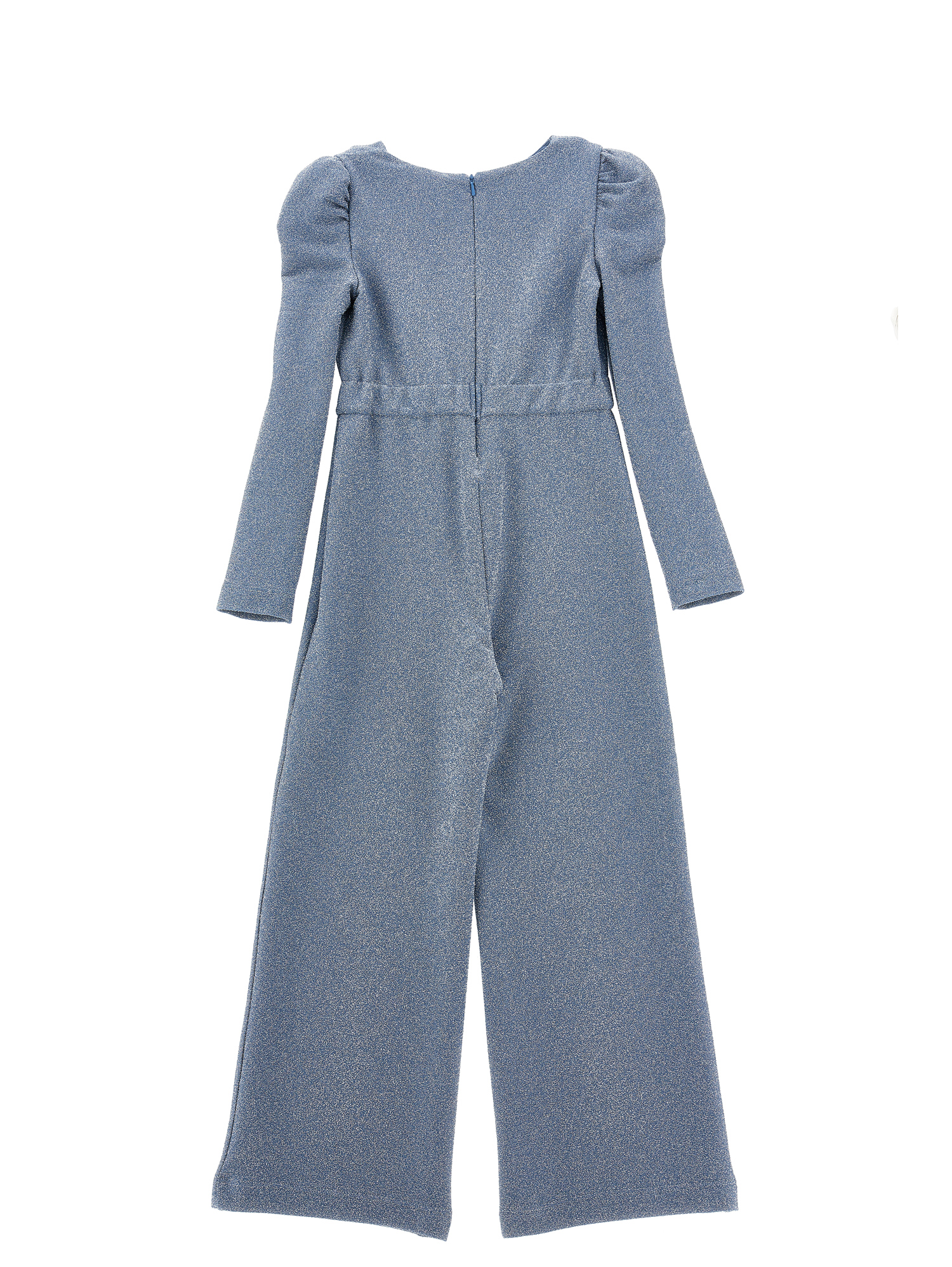 Monnalisa Lurex Knit Jumpsuit In Bluestone + Silver