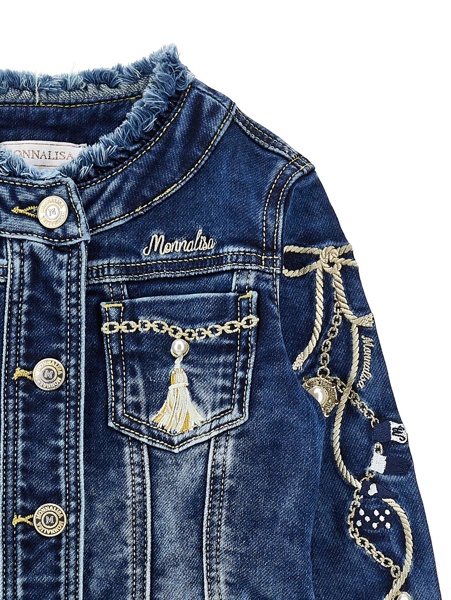 Shop Monnalisa Embroidered Denim Jacket In Blu Stone Denim