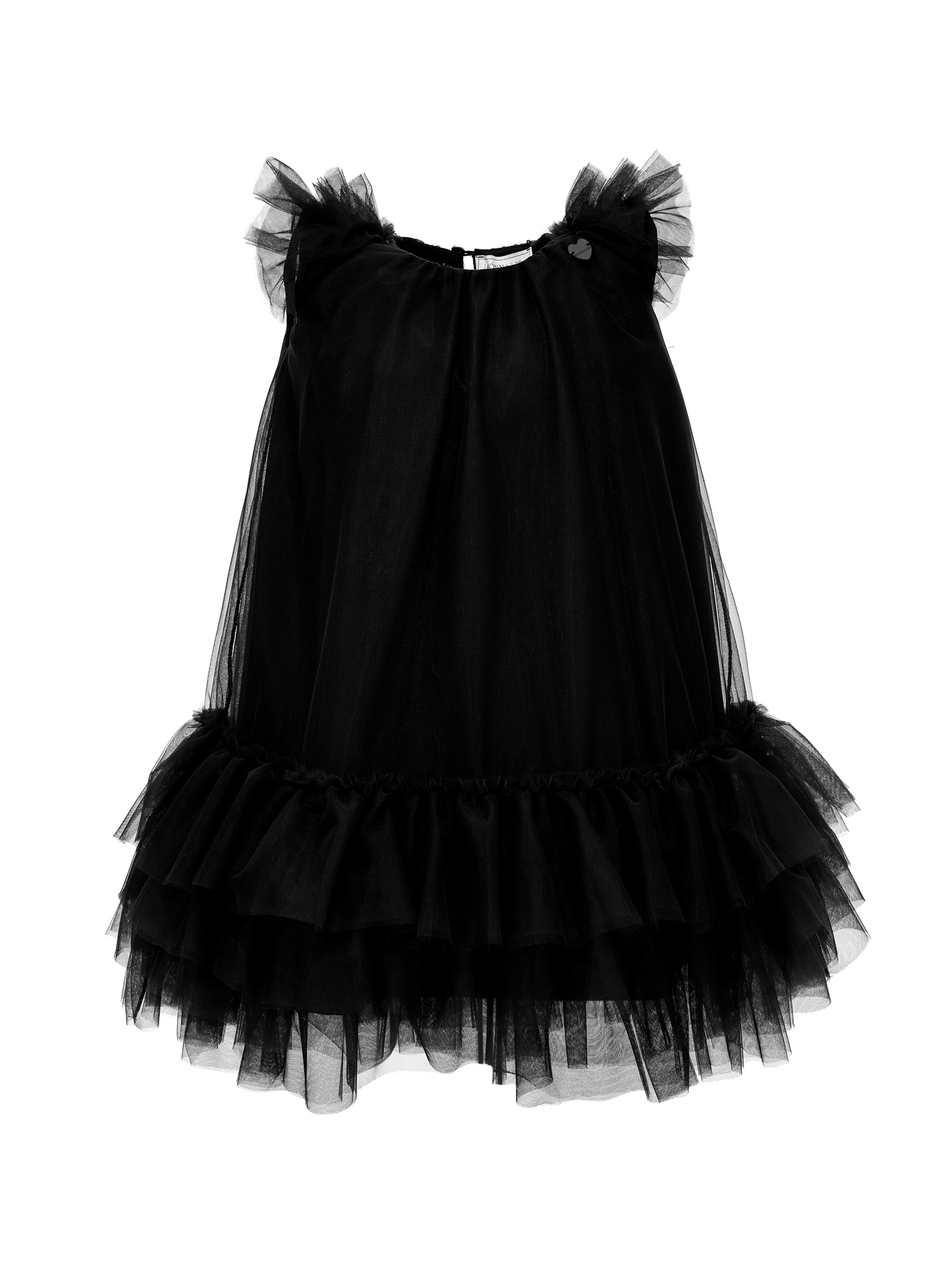 Monnalisa Tulle Dress With Small Ruffles In Black