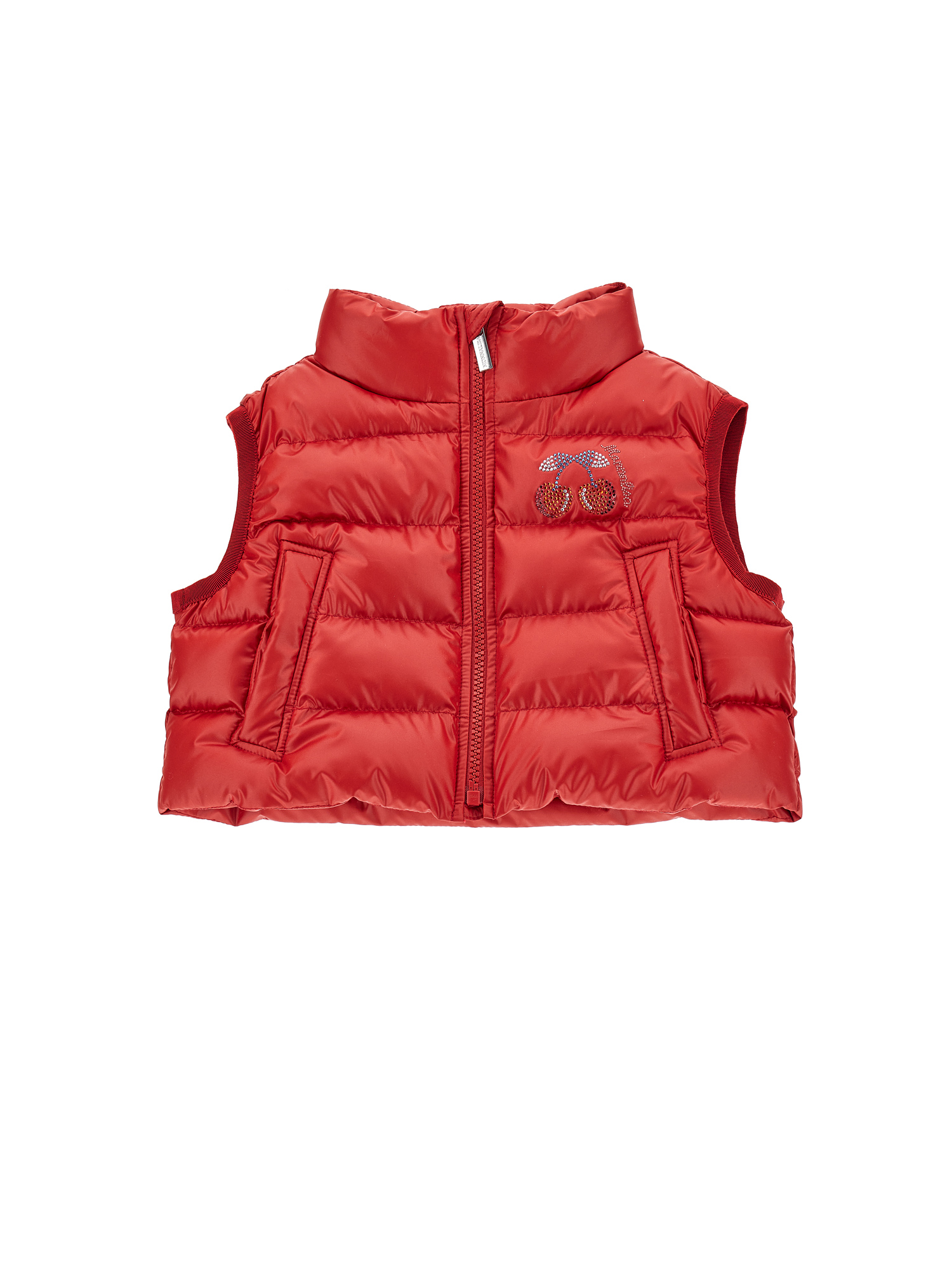 Monnalisa Padded Sleeveless Jacket With Cherries In Red