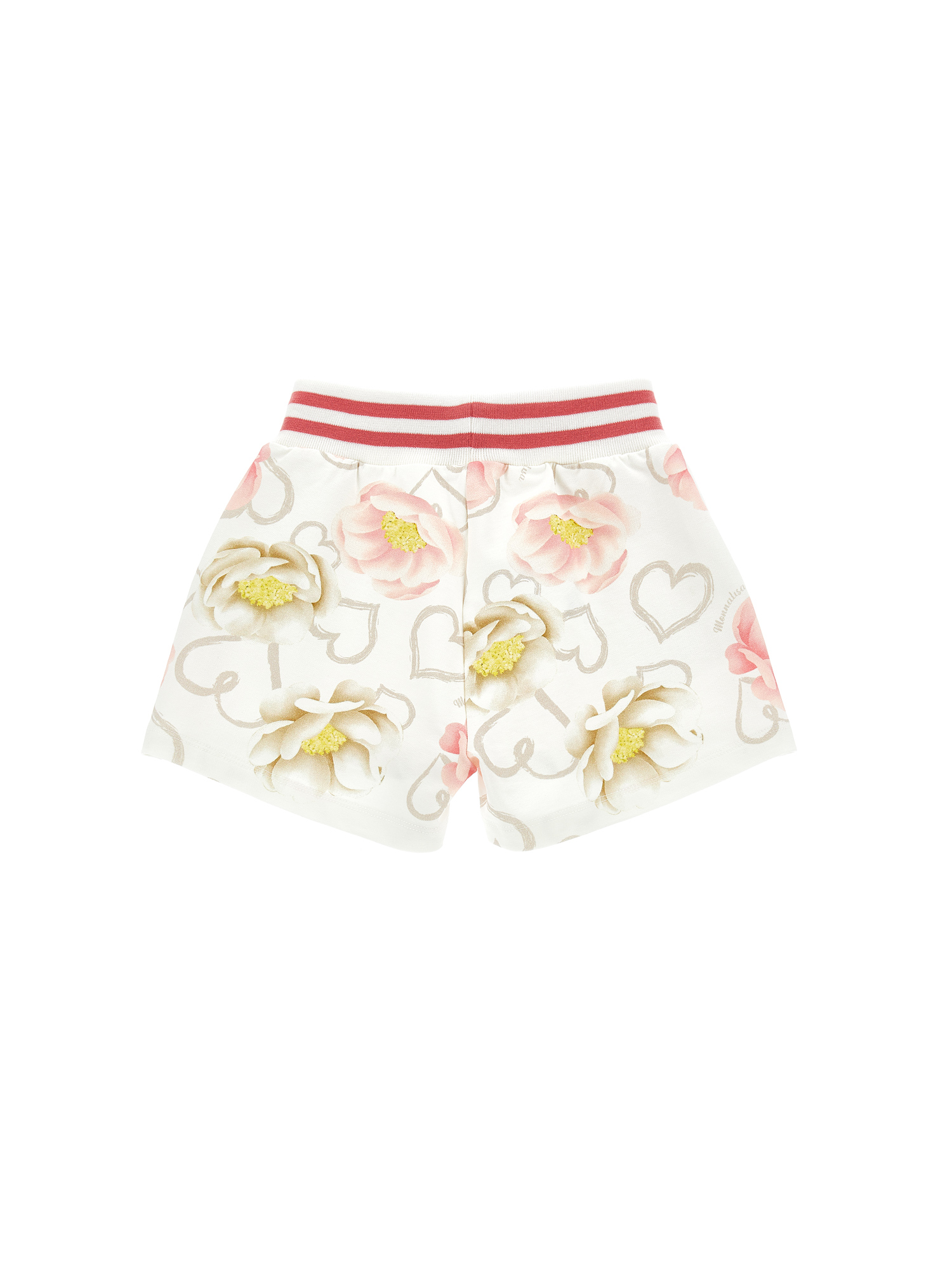 Monnalisa Anemone Print Fleece Shorts In Ecru