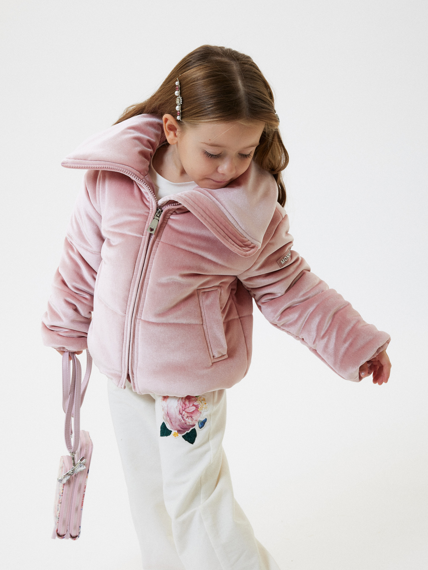 Monnalisa Chenille Padded Jacket In Onion Couture