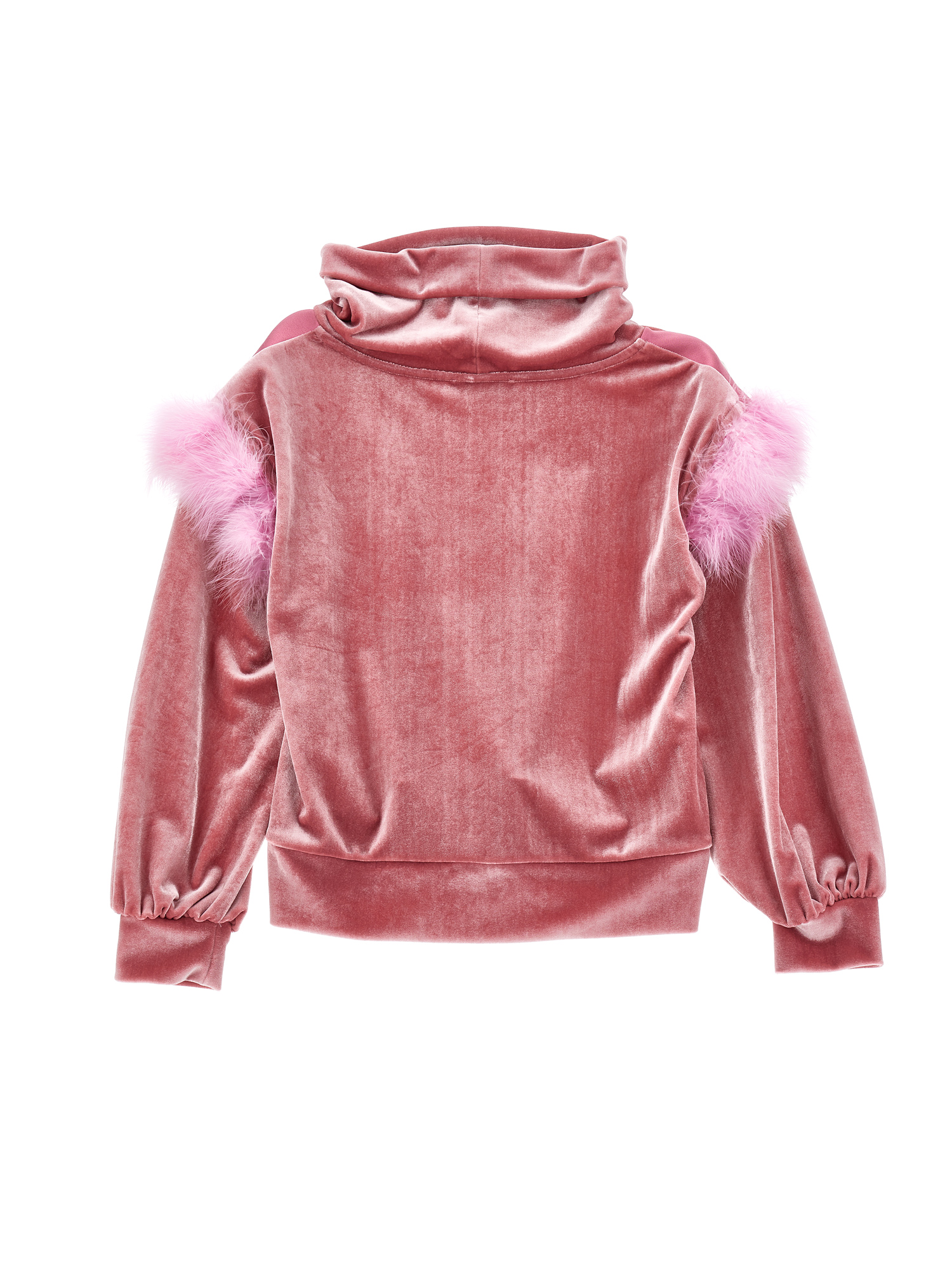 Monnalisa Cowl-neck Sweatshirt With Feathers In Blush Pink