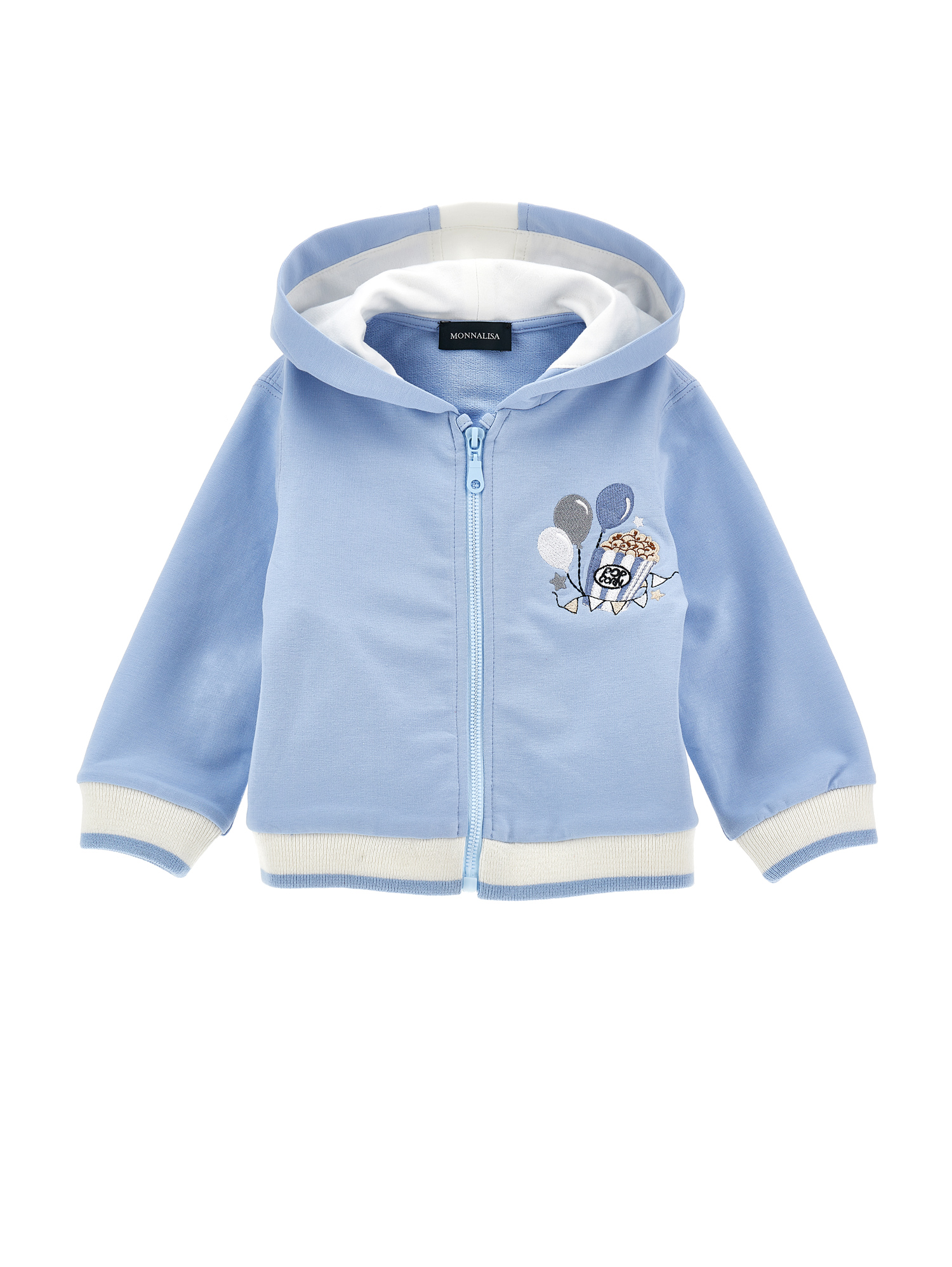 Monnalisa Two-tone Hoodie In Light Blue + Cream