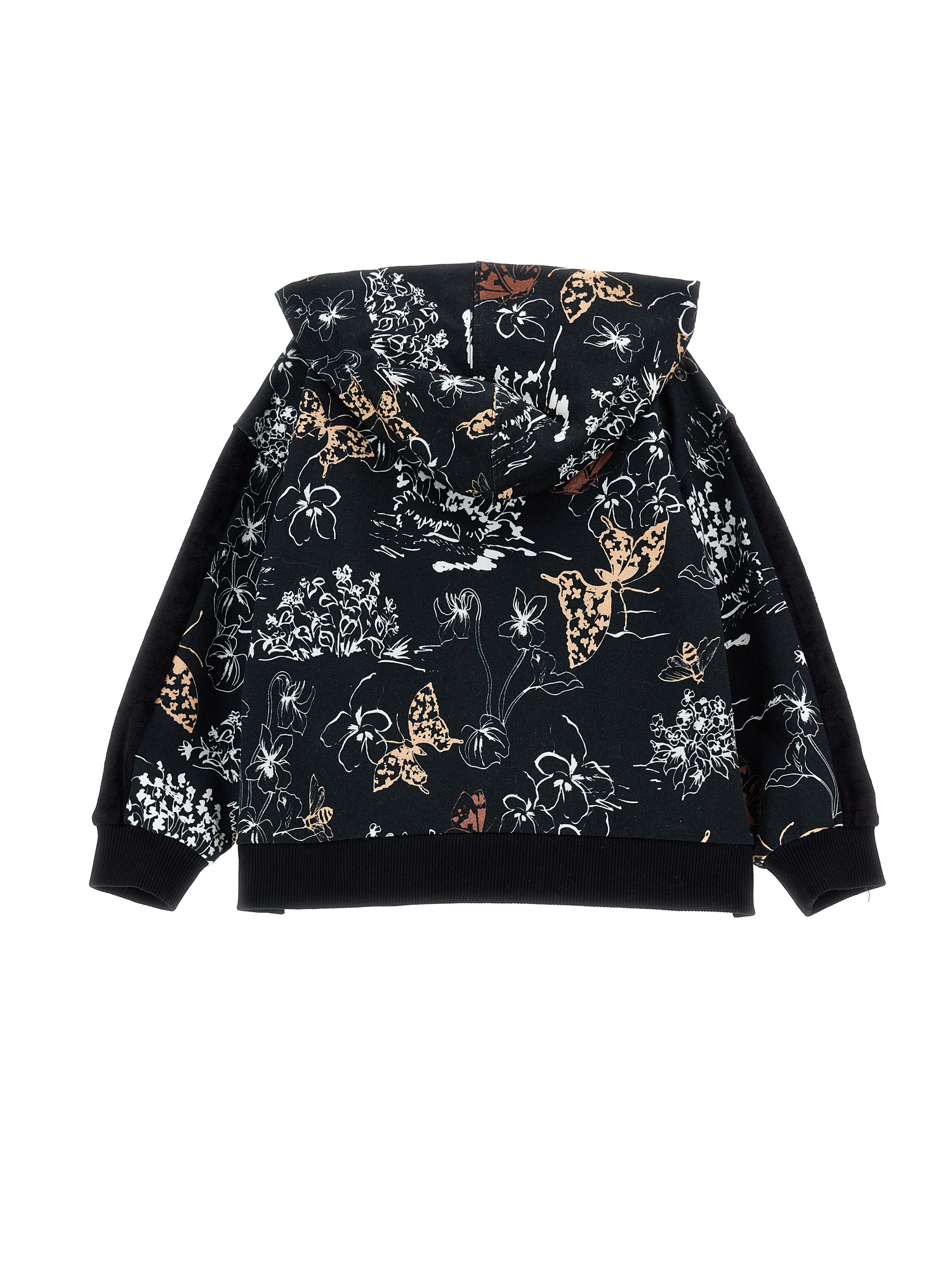 Monnalisa Toile De Jouy Zip-up Hoodie In Black
