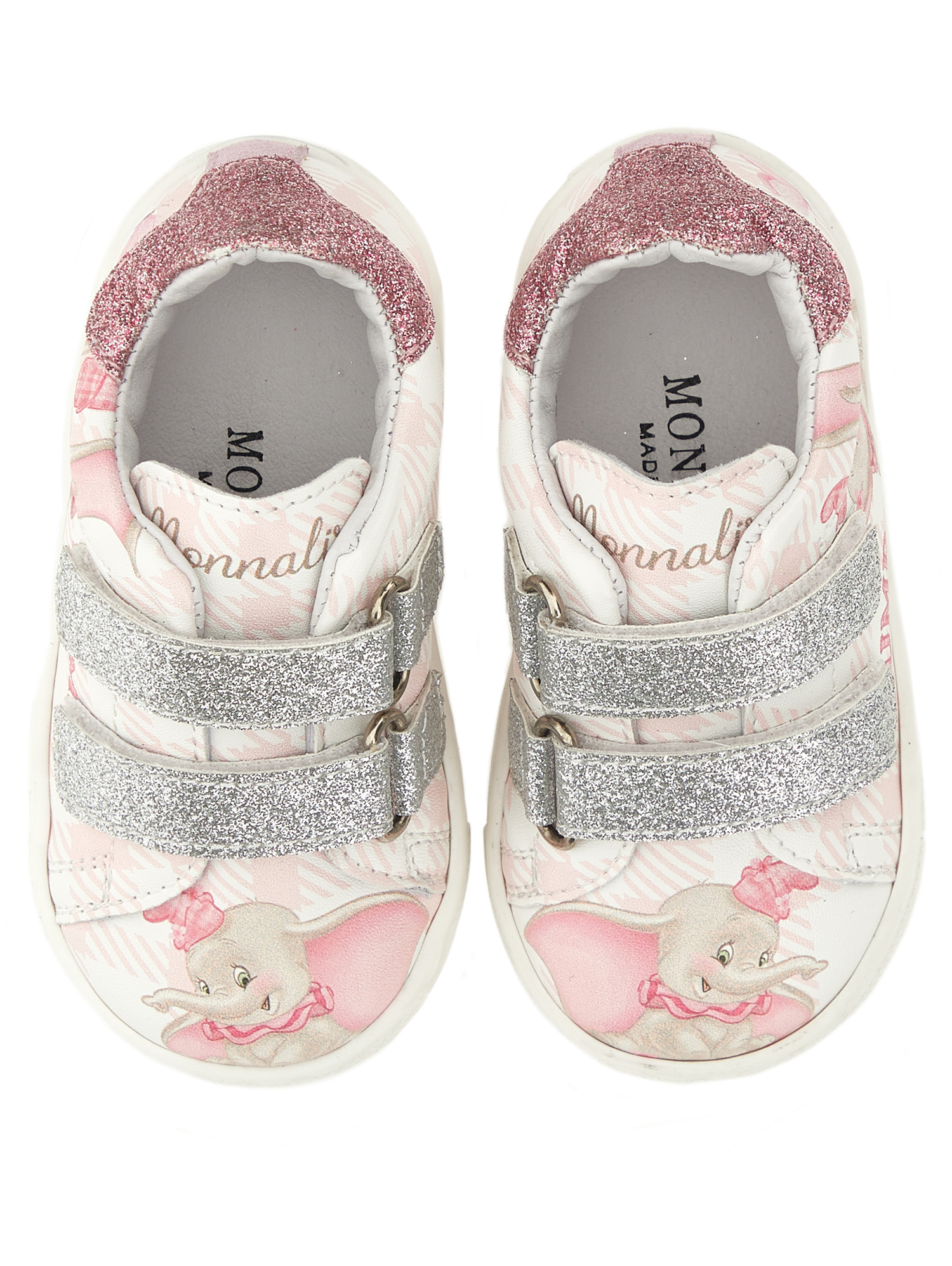 Monnalisa Glitter Sneakers With Dumbo In Pink + Silver