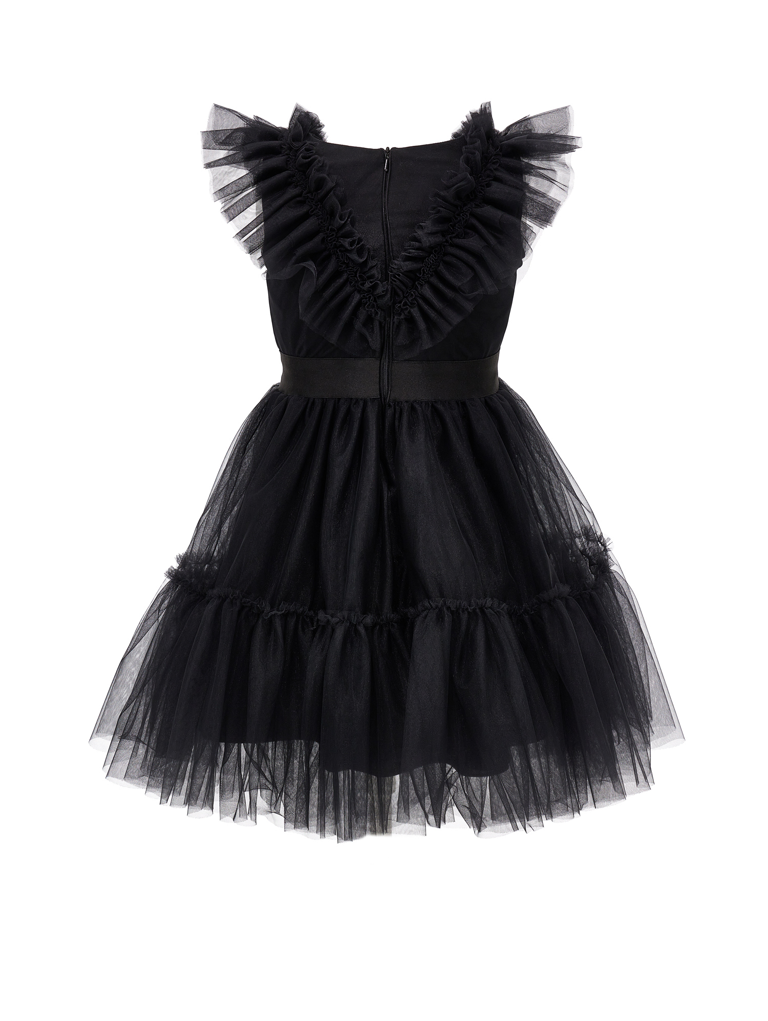 Shop Monnalisa Silk-touch Tulle Dress With Rhinestones In Black