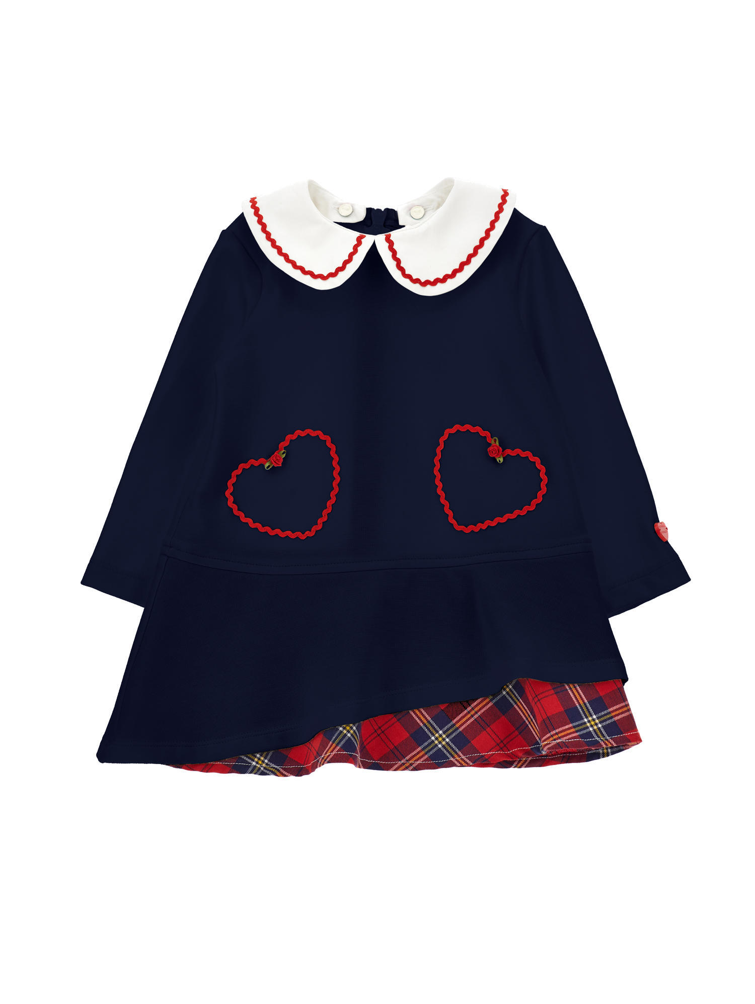 Monnalisa Collar Dress With Hearts In Blue