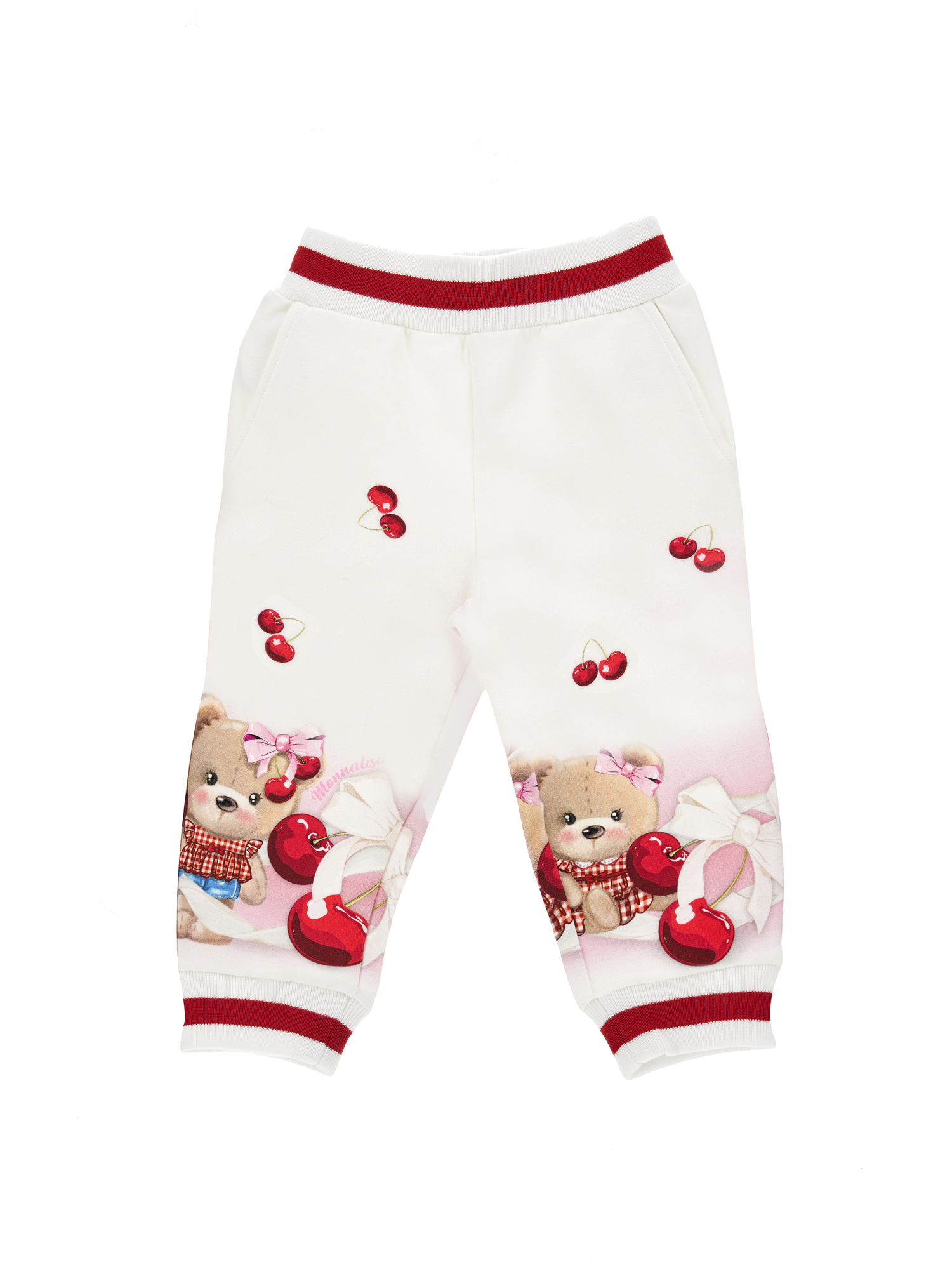 Shop Monnalisa Cotton Fleece Teddy Joggers In White + Rosa Fairytale