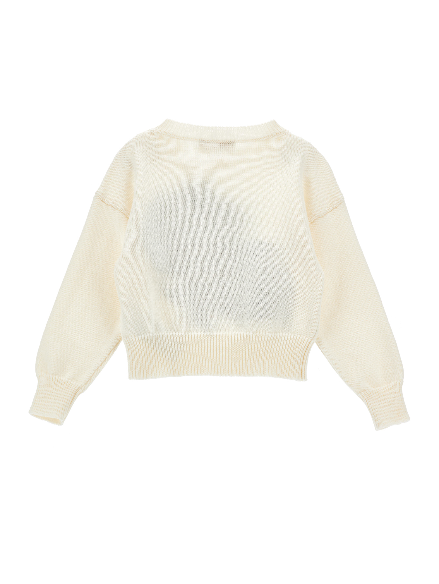 Monnalisa Cotton And Wool Sweater With Rose Inlay In Cream + Navy Blue